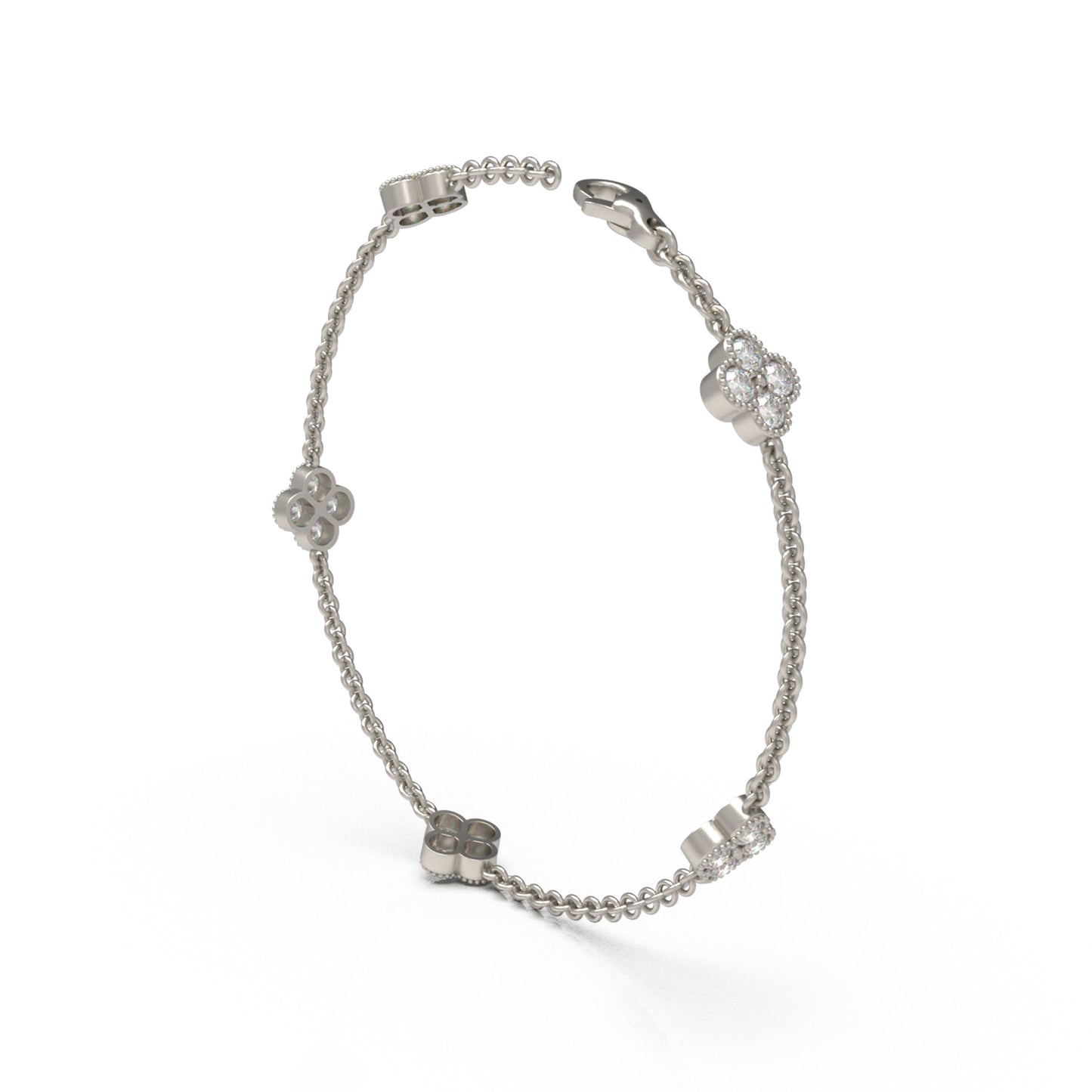 Handmade Four - Leaf Clover Bracelet with Lab - Grown Diamonds (VVS1 - VVS2 Clarity) in Platinum