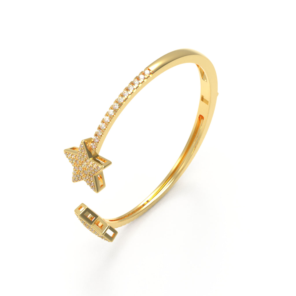 Golden Twin Stars 128-Diamond Open Cuff Bracelet in 10K/14K Gold