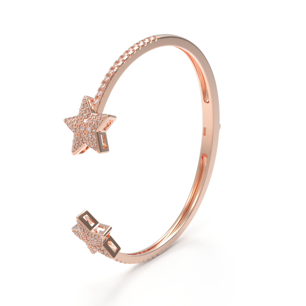 Twin Stars 128-Diamond Open Cuff Bracelet in 10K/14K Rose Gold