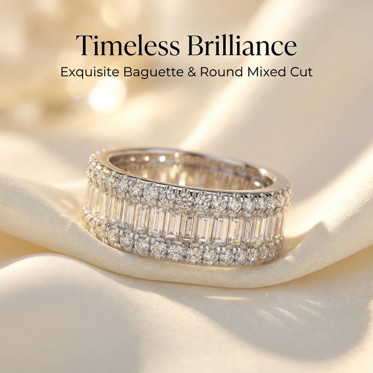ELVORIQUE 141-Stone Round & Baguette Moissanite Eternity Ring