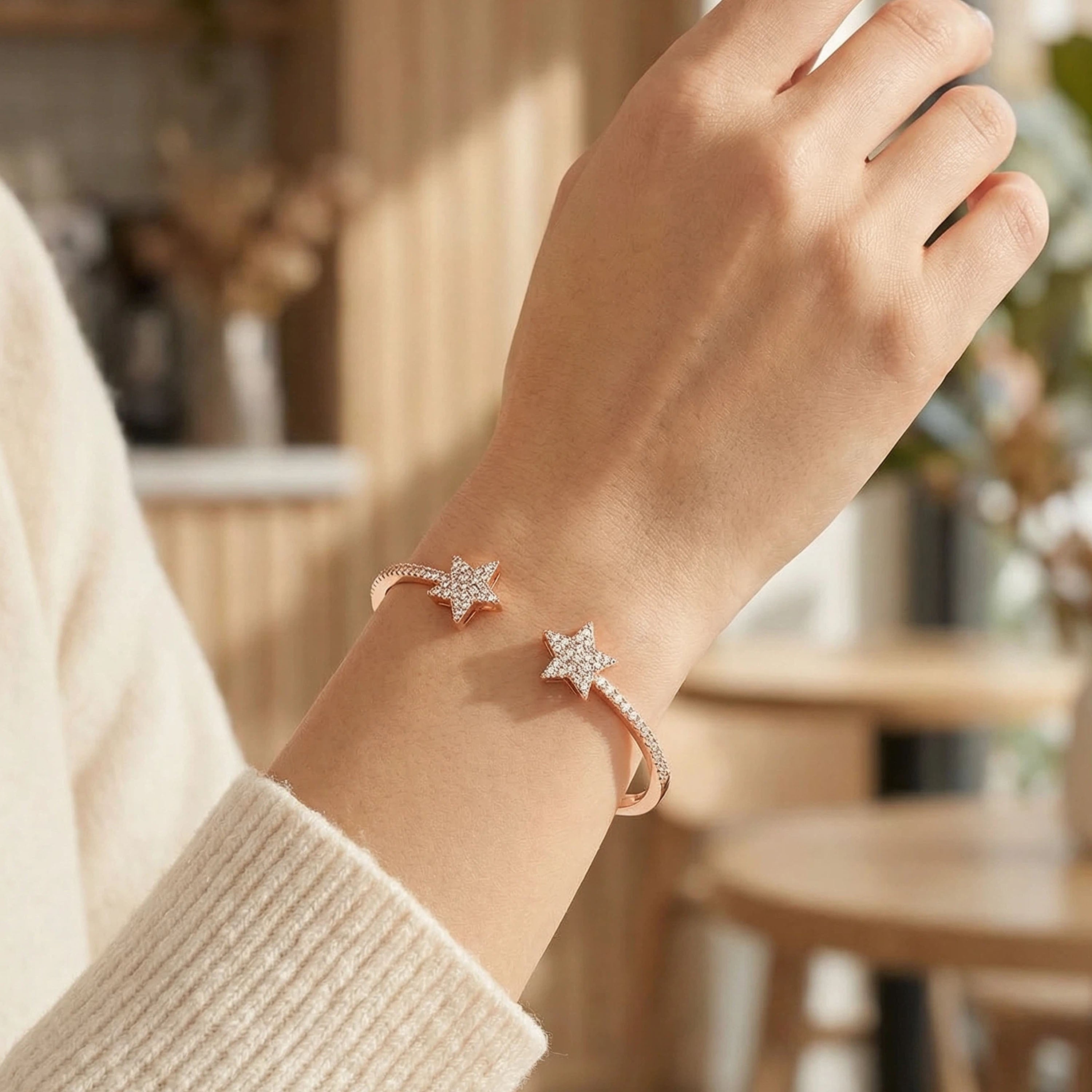 10K/14K Rose Gold 5-Star Bracelet with 128 Lab-Grown Diamonds (VVS1-VVS2, D-E) | Stackable Fine Jewelry Gift for Women, Anniversary, Mother's Day, Christmas