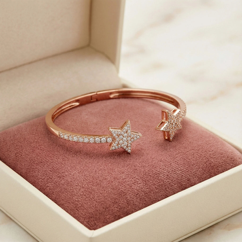 Twin Stars 128-Diamond Open Cuff Bracelet in 10K/14K Rose Gold