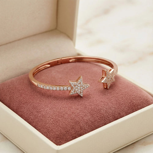 10K/14K Rose Gold 5-Star Bracelet with 128 Lab-Grown Diamonds (VVS1-VVS2, D-E) | Stackable Fine Jewelry Gift for Women, Anniversary, Mother's Day, Christmas