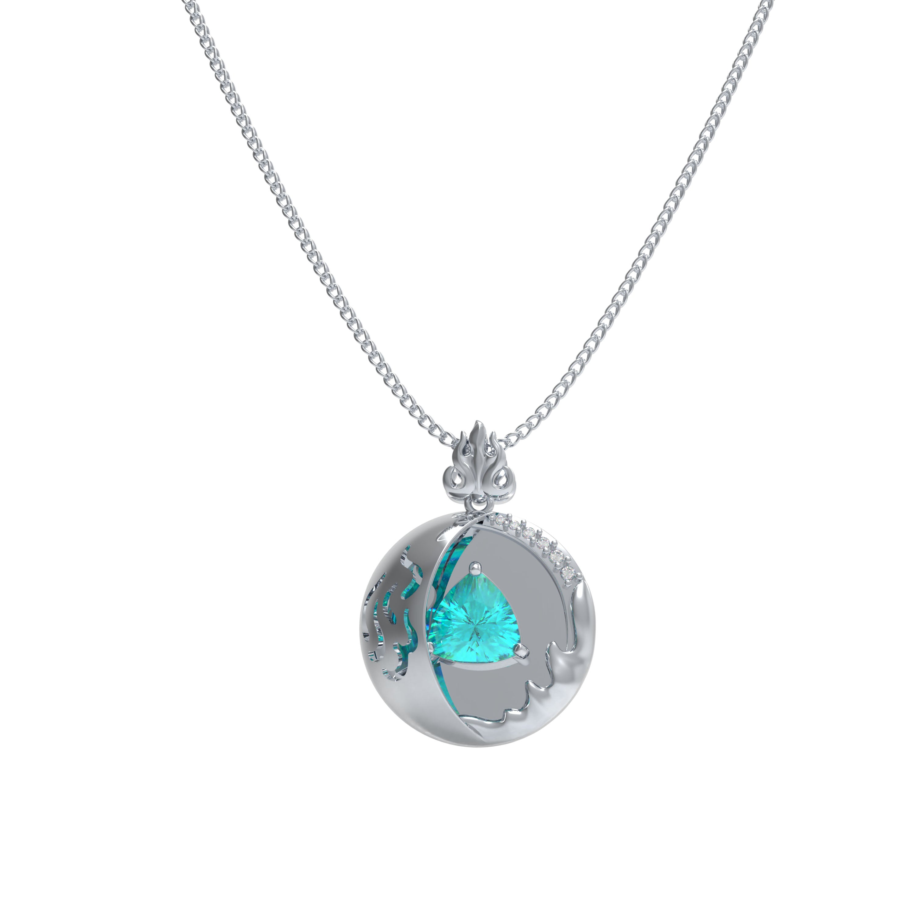 Lab-Grown 1CT Paraíba Pendant Necklace with 6 VVS1-VVS2 D-E Color Diamonds, 10K/14K White/Yellow/Rose Gold & Platinum, Perfect Gift for Anniversary/Valentine’s Day/Christmas