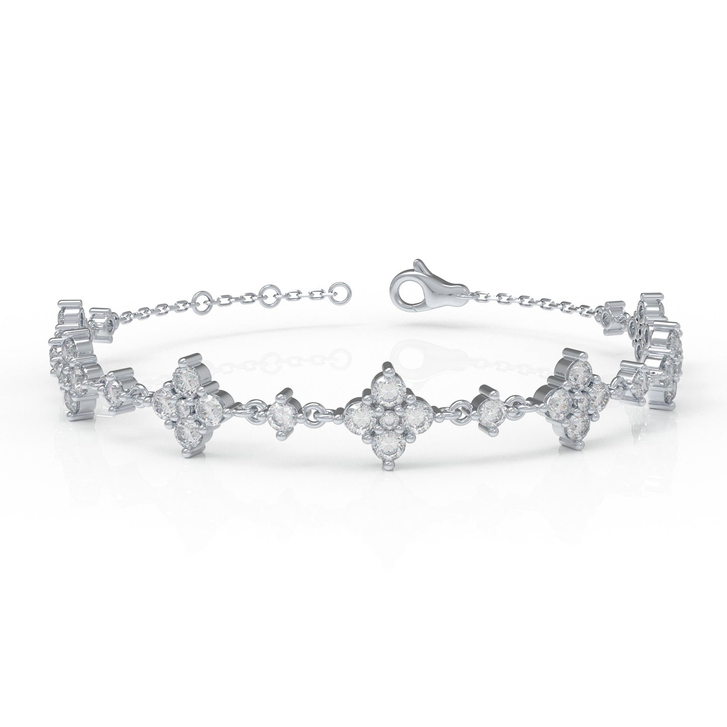 4Leaf Clover Lucky Bracelet – 925 Sterling Silver, Lab-Grown Moissanite, Ideal Gift for Women
