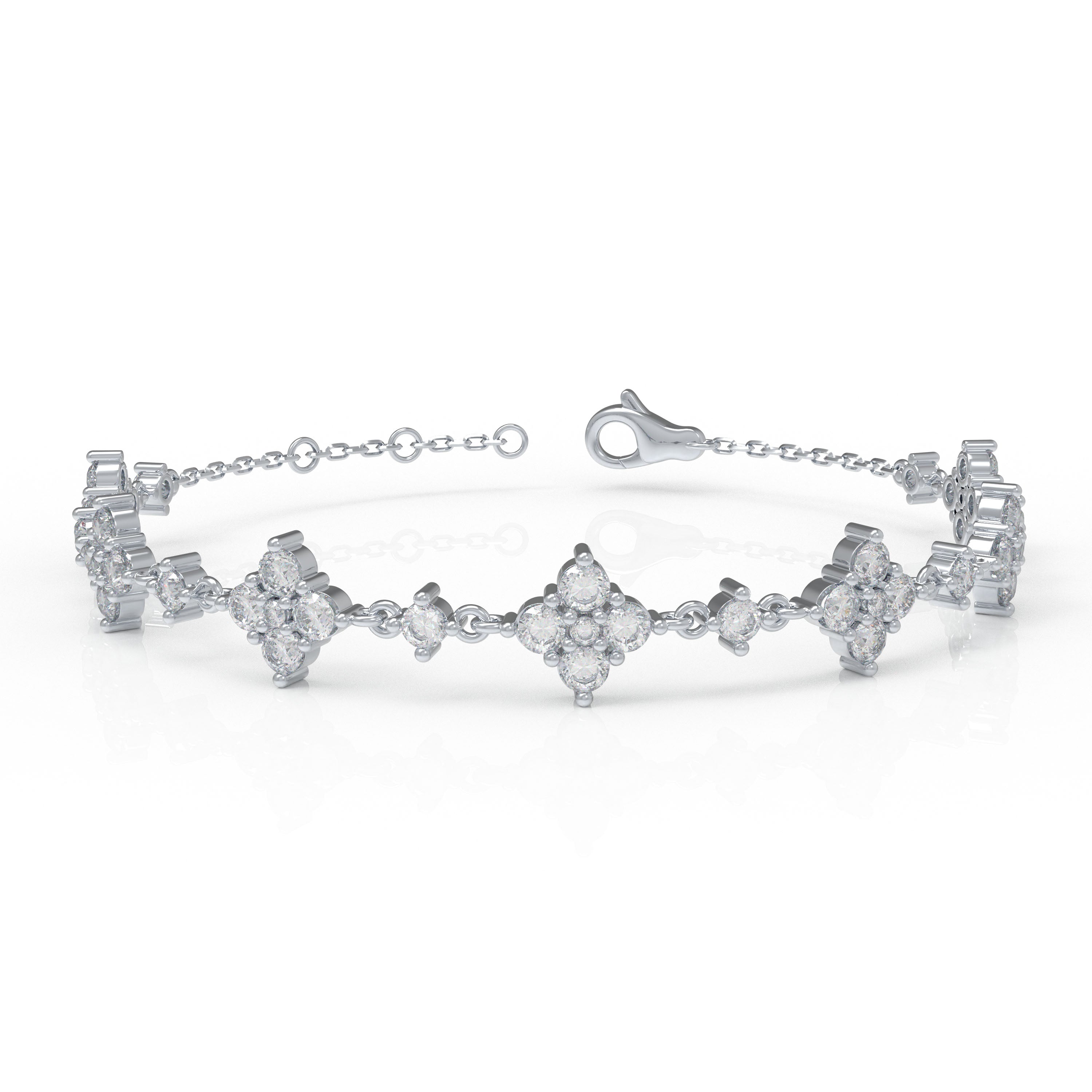 4Leaf Clover Lucky Bracelet – 925 Sterling Silver, Lab-Grown Moissanite, Ideal Gift for Women