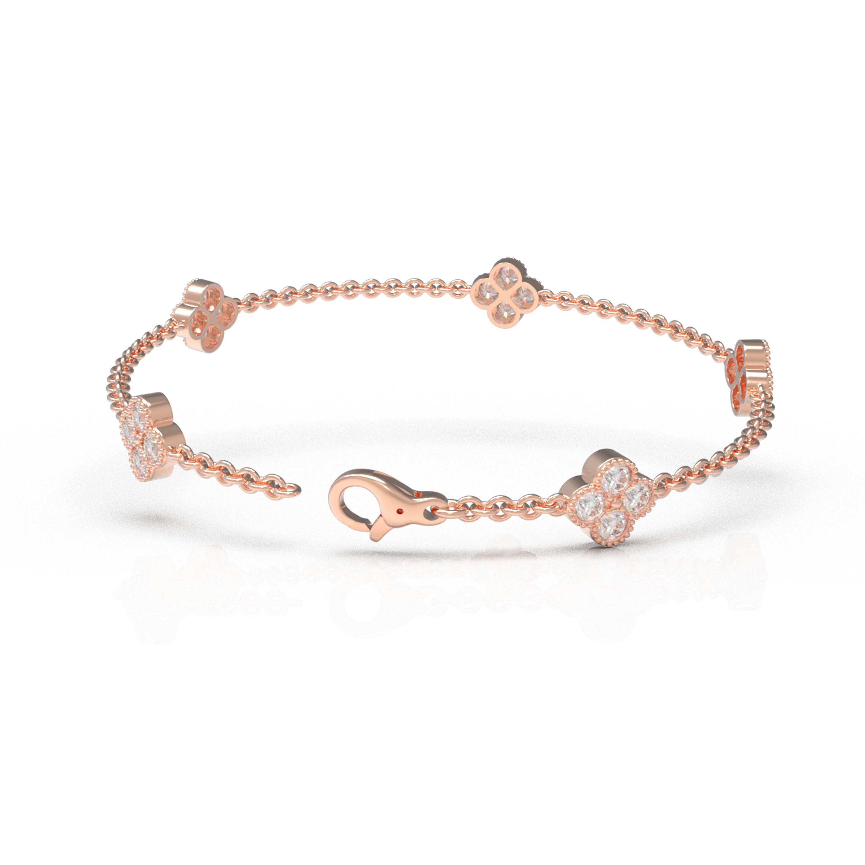 Handmade Four - Leaf Clover Bracelet with Lab - Grown Diamonds (VVS1 - VVS2 Clarity) in 9K/14K/18K Rose Gold
