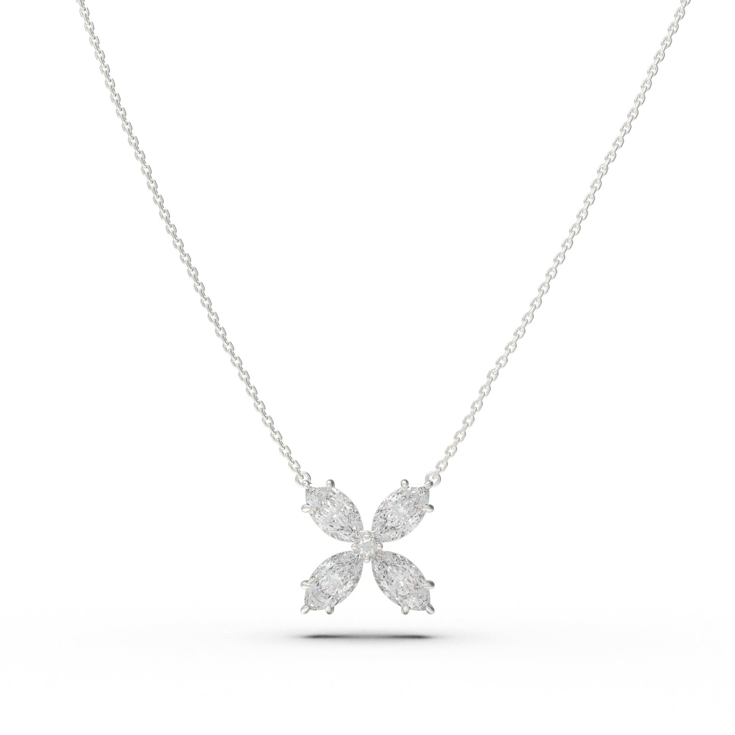925 Sterling Silver Marquise Moissanite Clover Pendant Necklace, 1.35 CTW for Women