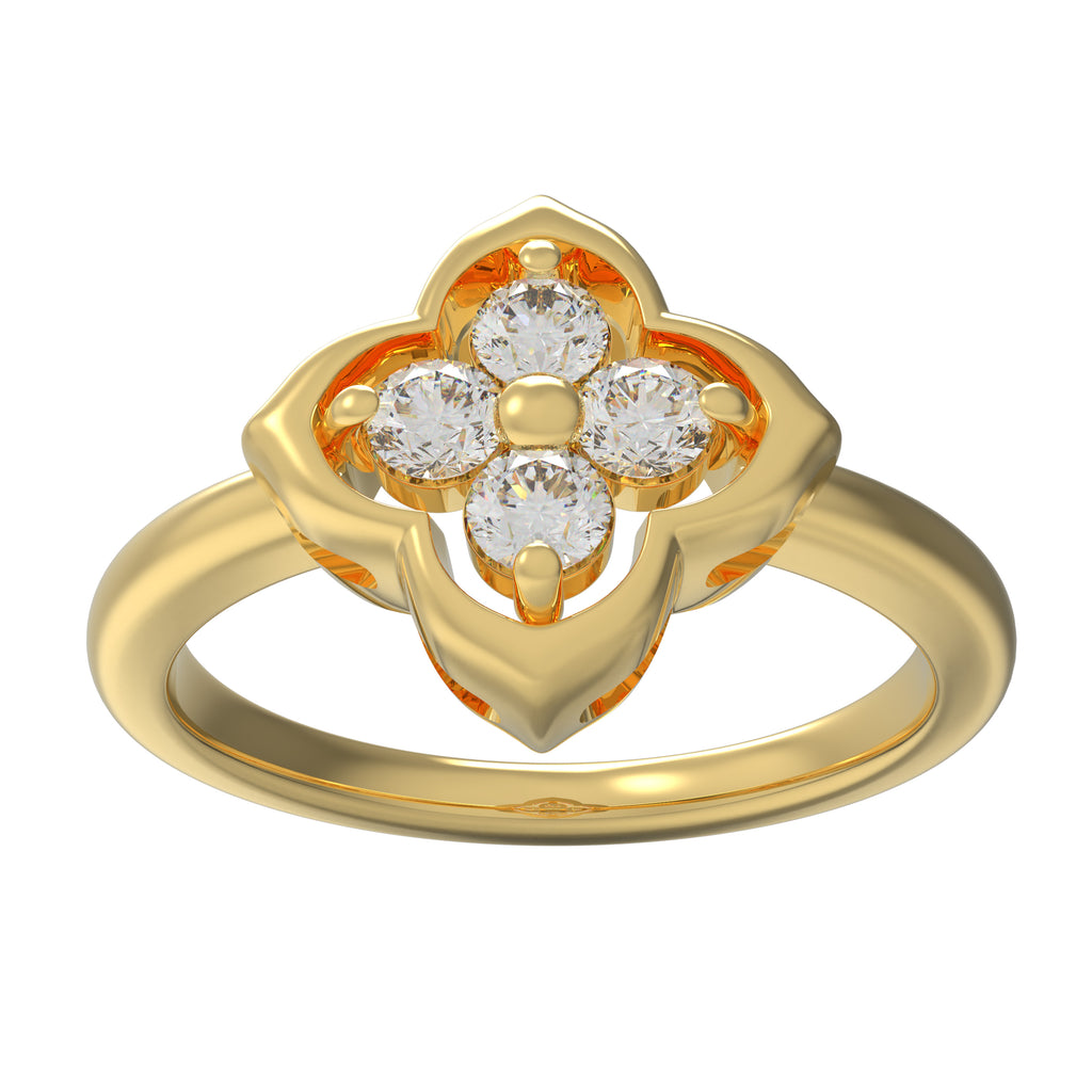 Serene Bloom Yellow Gold Clover Diamond Ring