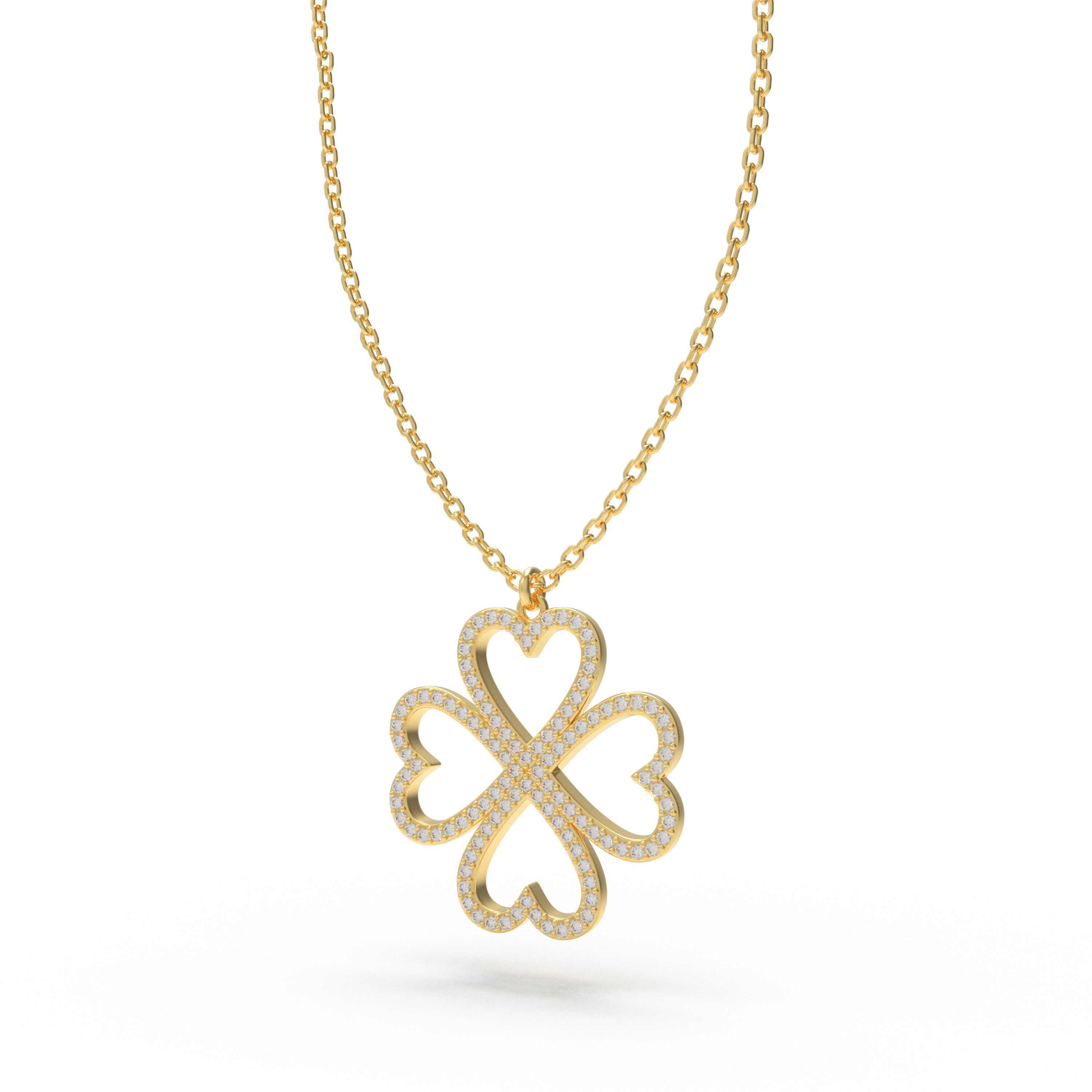 Ophelia Eternity 10K/14K Yellow Gold Four-Leaf Clover Heart Pendant Necklace with 0.5ct Lab-Grown Diamonds, Good Luck Jewelry Gift for Women, Sisters & Lovers