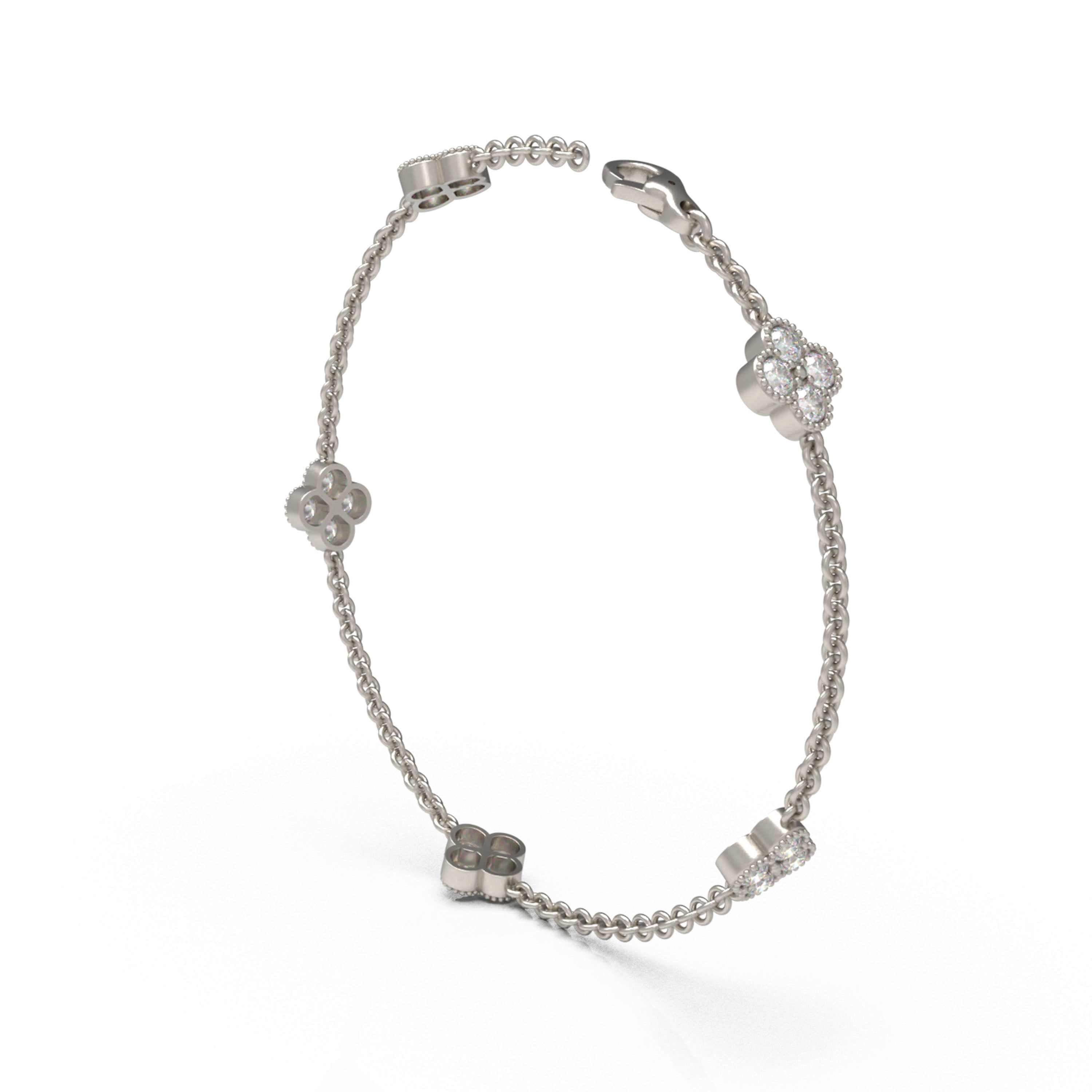 Handmade Four - Leaf Clover Bracelet with Lab - Grown Diamonds (VVS1 - VVS2 Clarity) in 9K/14K/18K White Gold