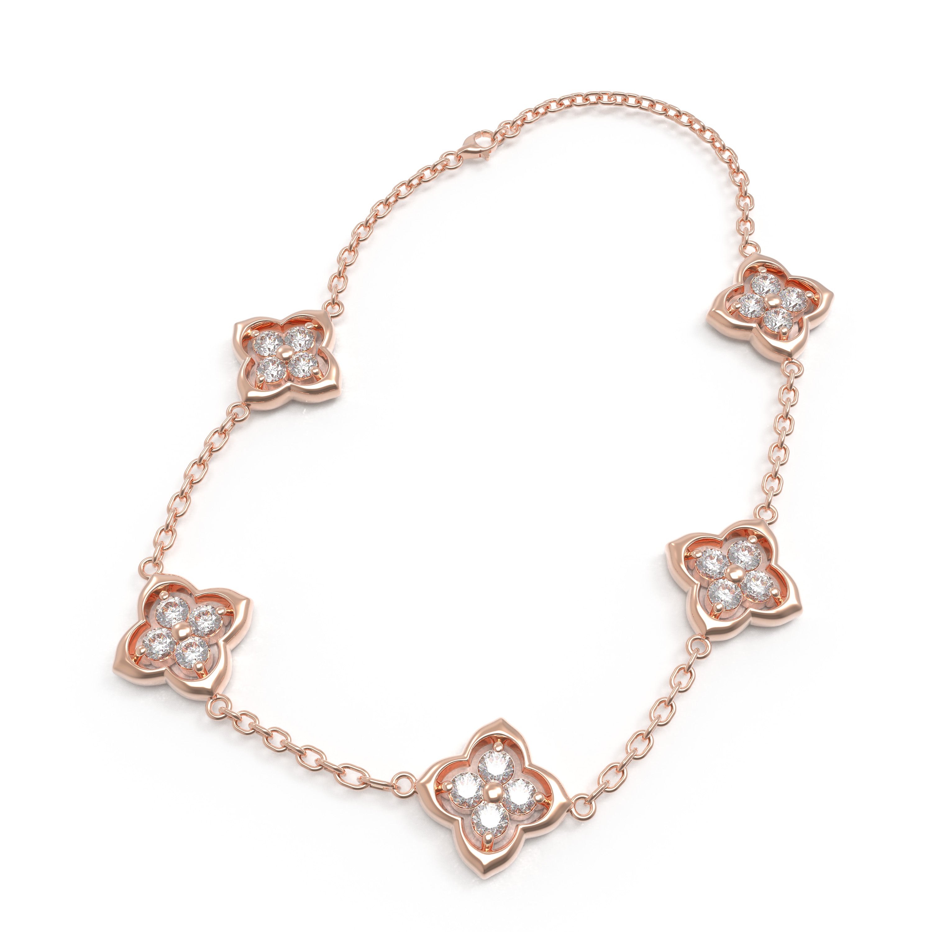 10K 14K Gold Lab Grown Diamond Four Leaf Clover Bracelet, White Gold Yellow Gold Rose Gold Lucky Jewelry Gift for Women Holiday Birthday