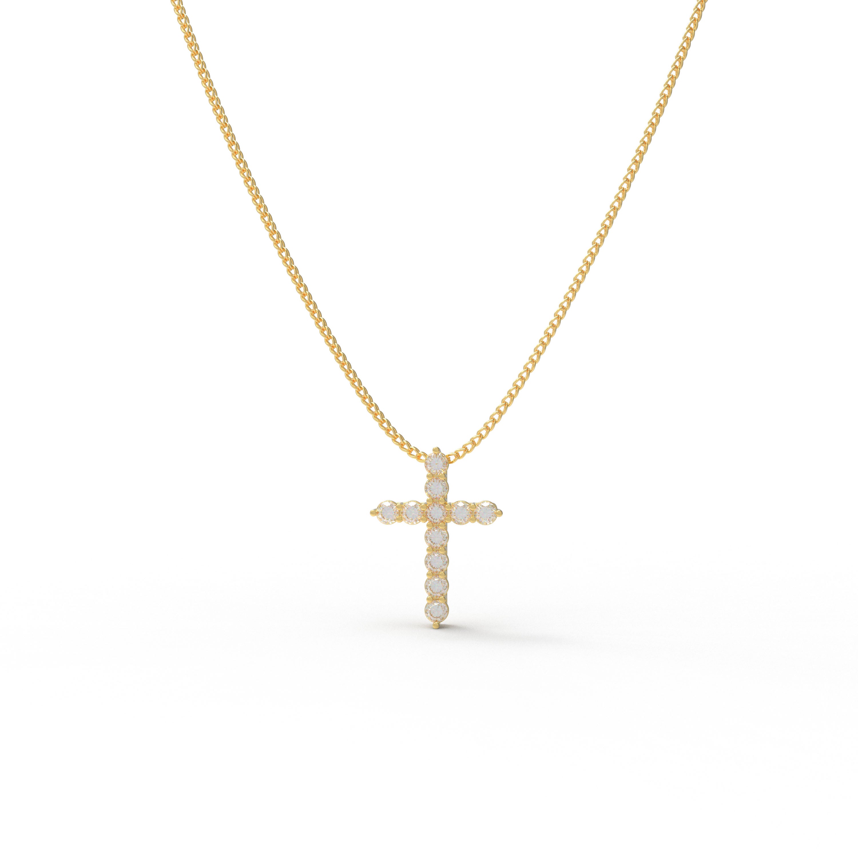 10K/14K Yellow Gold Cross Lucky Pendant Necklace with 0.7ct Lab Grown Diamonds, 11 Stones of 3mm Diameter, Perfect Gift for Women, Girlfriend, Wife, Mom, Client on Birthday, Anniversary, Mother's Day