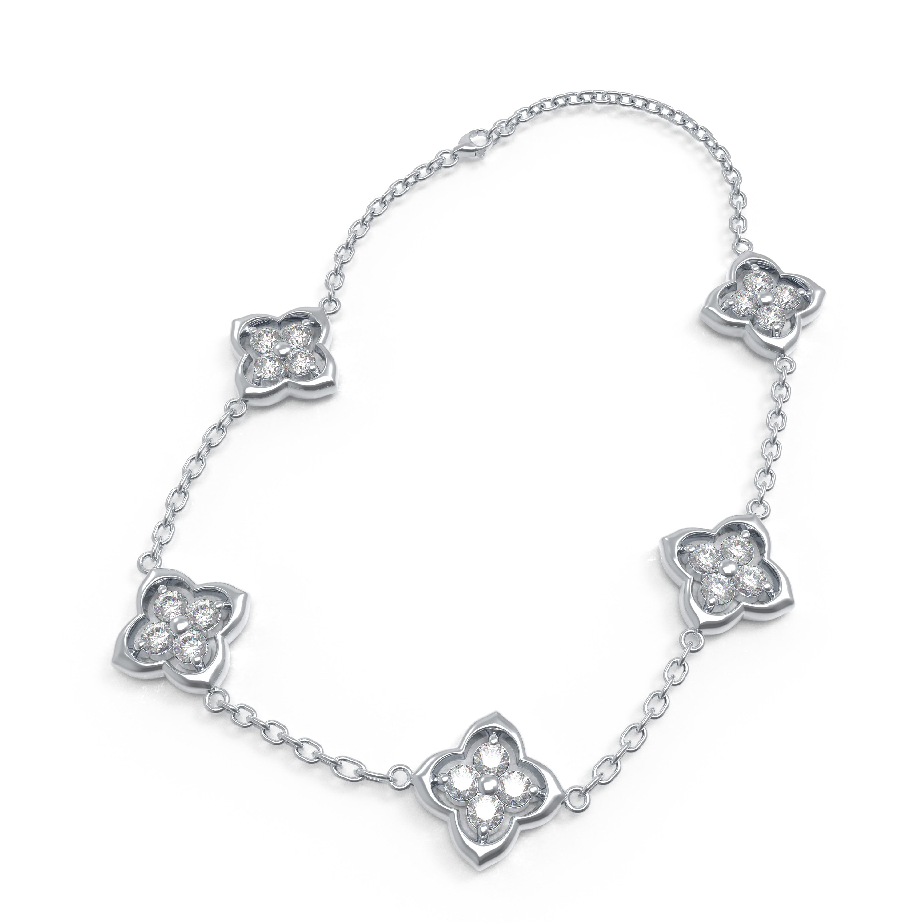 925 Silver Moissanite Four Leaf Clover Bracelet, Women Holiday Gift