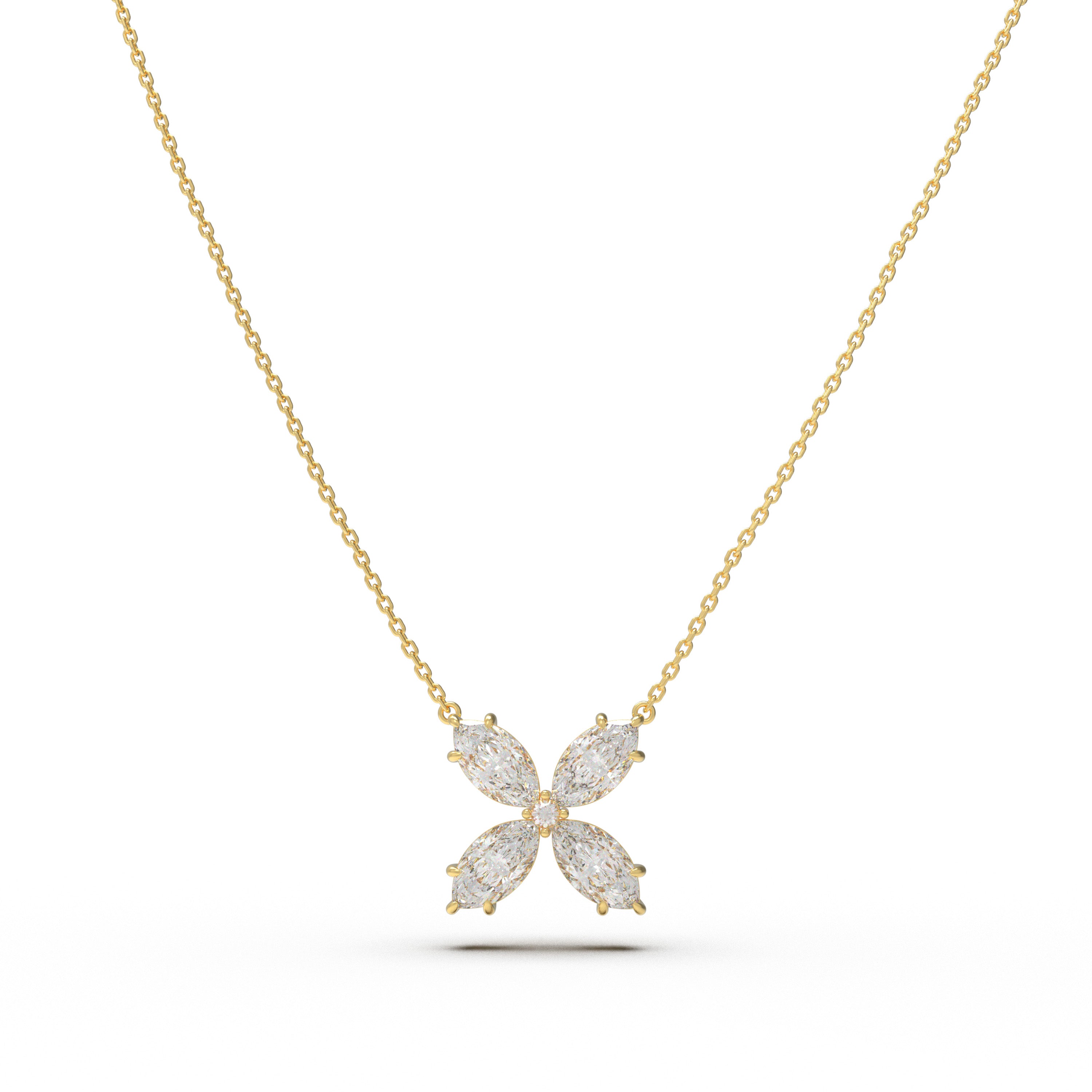 10K/14K Yellow Gold Marquise Lab-Grown Diamond Clover Pendant Necklace, 1.35 CTW for Women