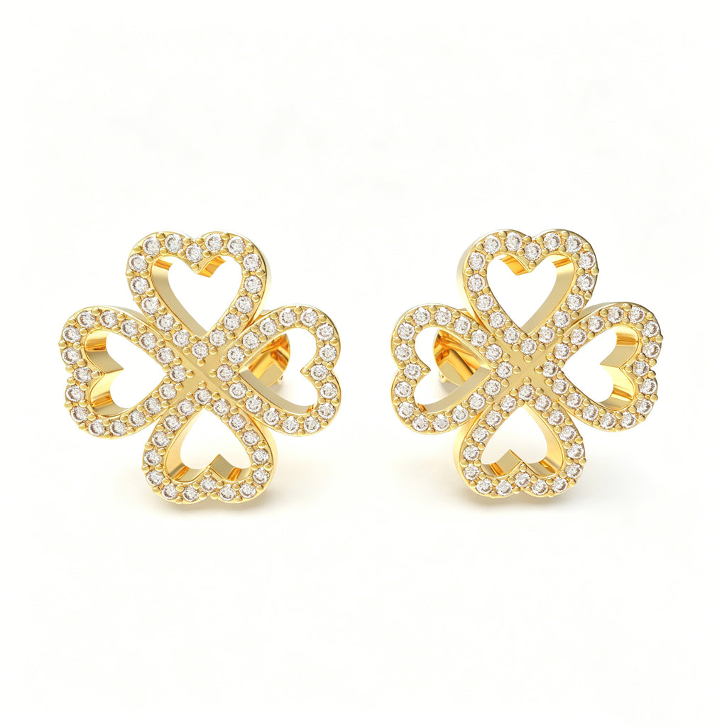 Lucky Hearts Clover Lab-Grown Diamond Stud Earrings in Yellow Gold