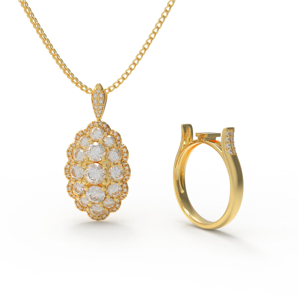 Golden Light 3CT Lab-Grown Diamond Convertible Ring & Pendant Set