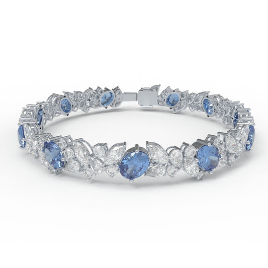Handmade Gorgeous Lab - Grown Sapphire & Diamond Bracelet, 9K/14K/18K White Gold Optional, Total Weight 10CT/12CT/15CT