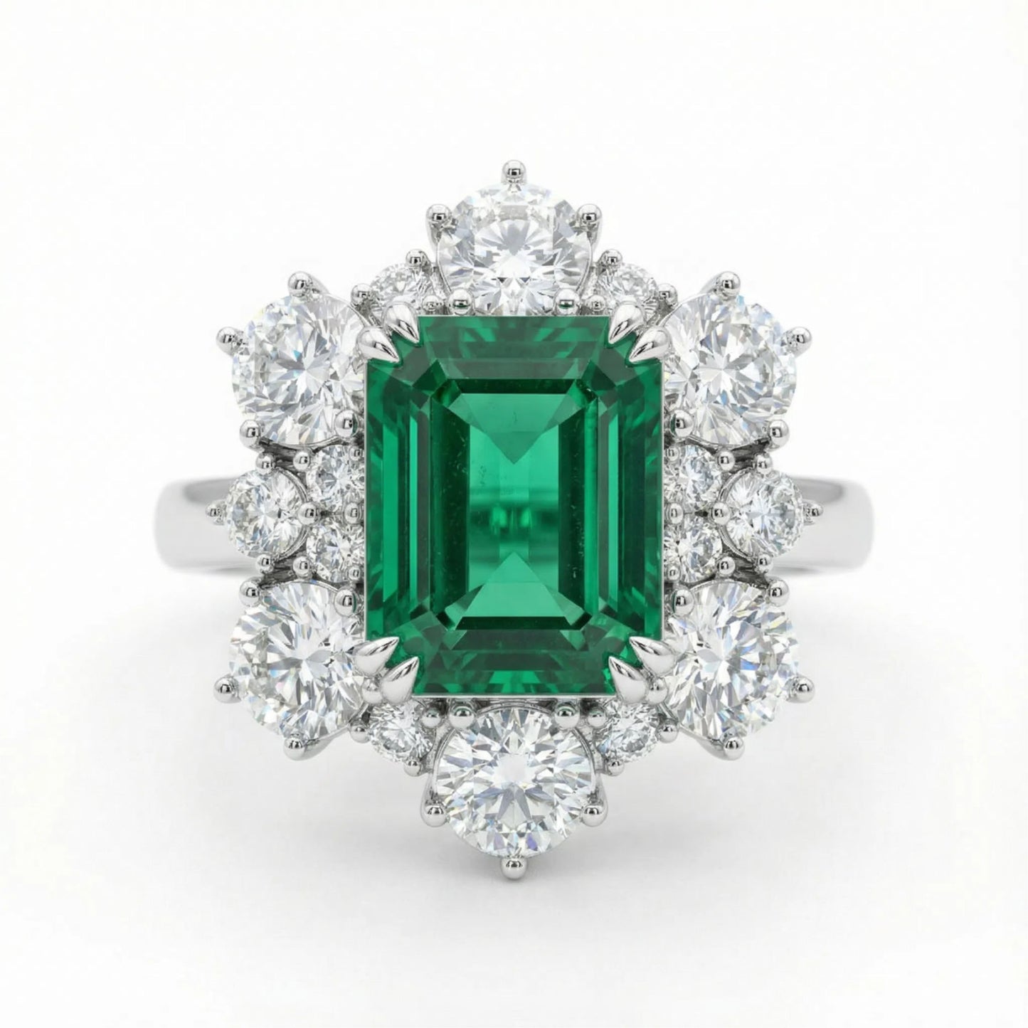 2ct Lab-Grown Emerald Cut Diamond Ring with 1.3ct Halo, 10K/14K White Gold or 950 Platinum
