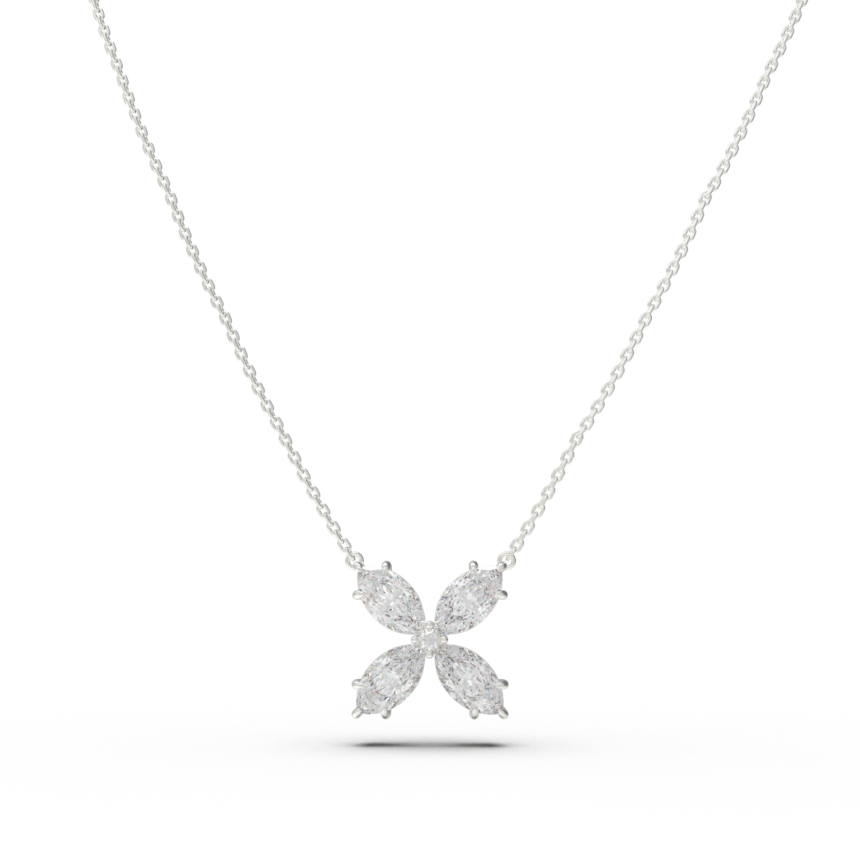 1.35 CTW Marquise Lab Diamond Clover Necklace, 10K/14K White Gold/Platinum for Women