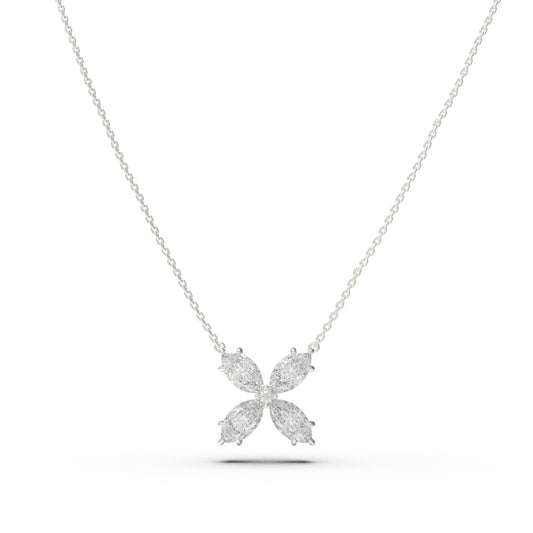 1.35 CTW Marquise Lab Diamond Clover Necklace, 10K/14K White Gold/Platinum for Women