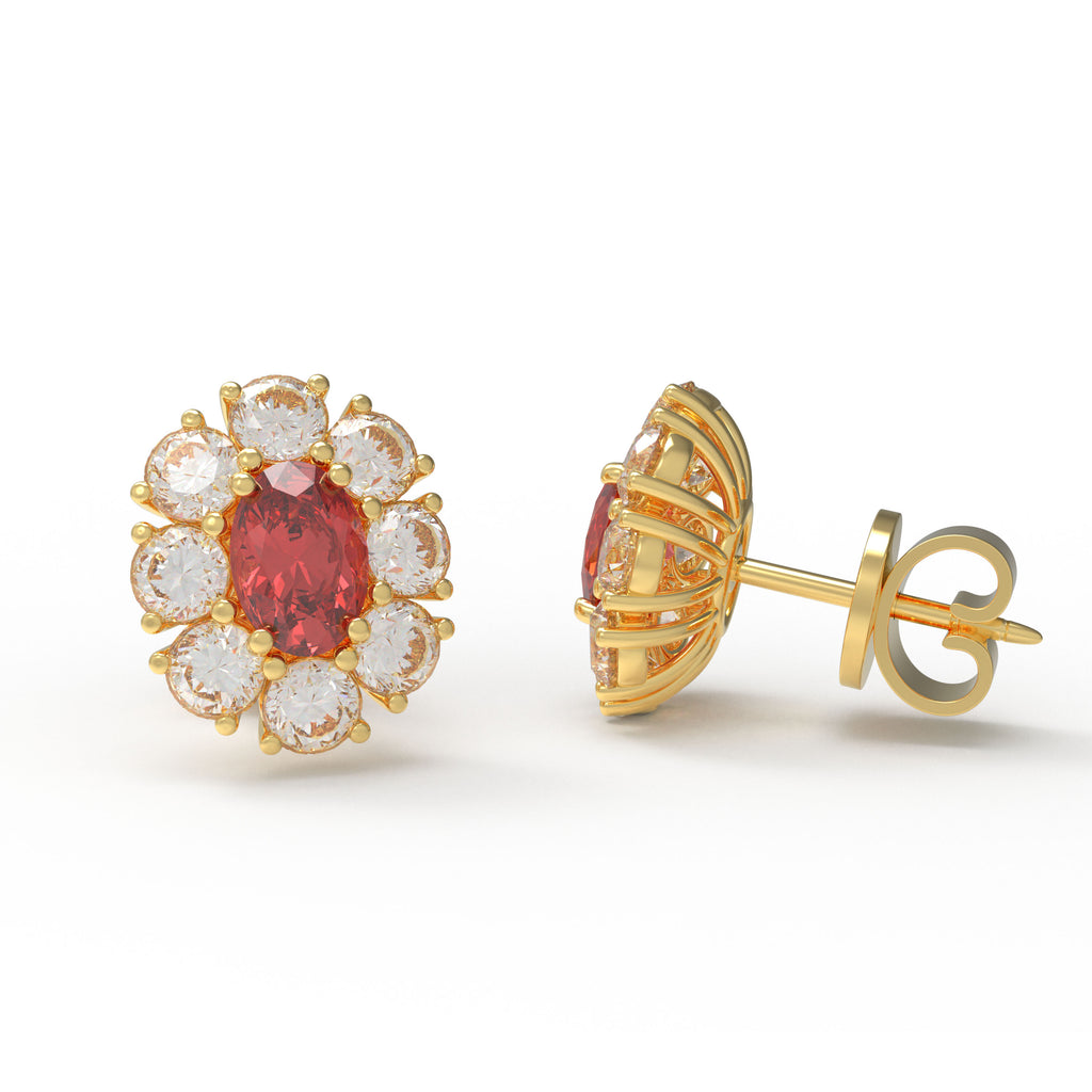 Ruby Camellia 2.50CTW Lab-Grown Ruby & Diamond Floral Stud Earrings