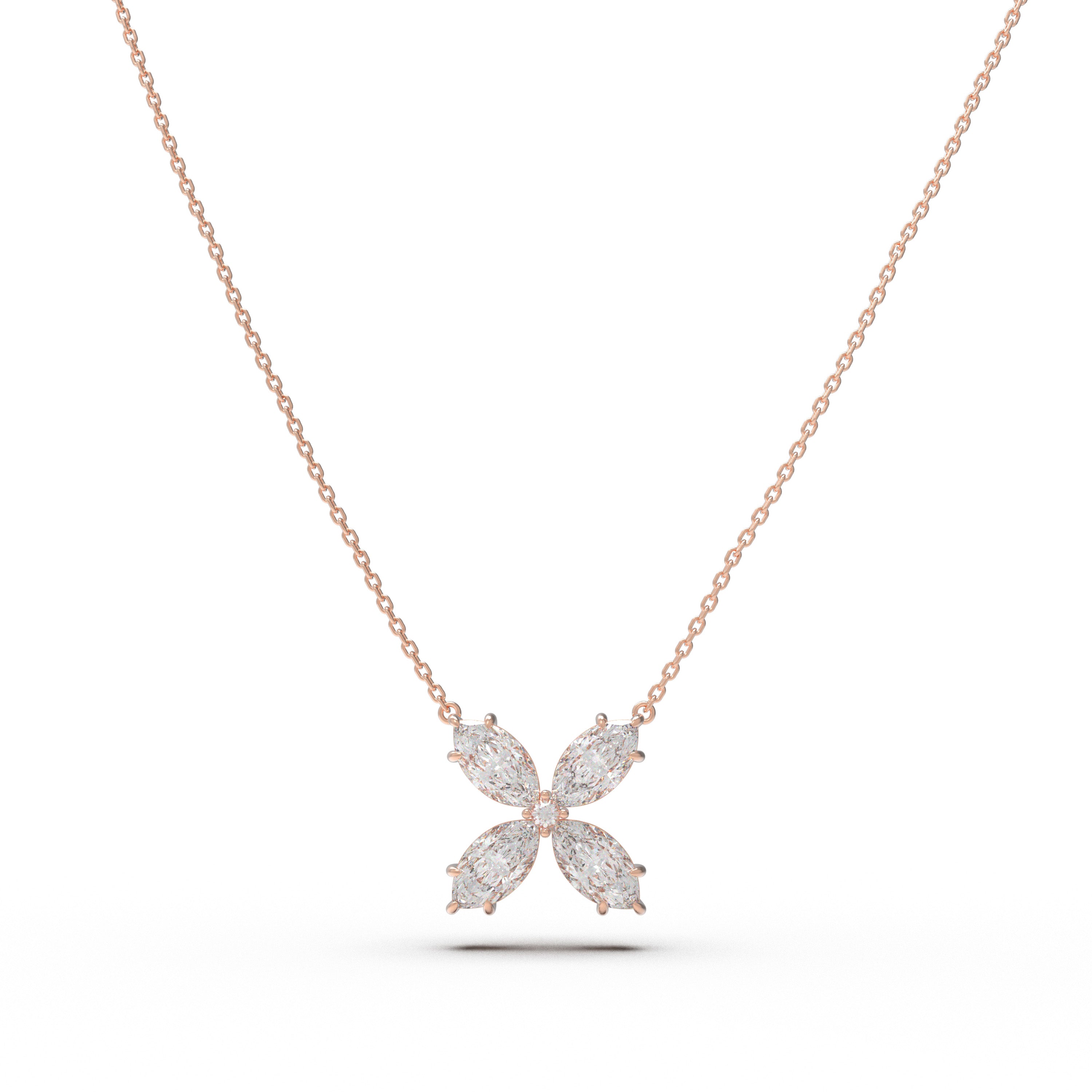 10K/14K Rose Gold Marquise Lab-Grown Diamond Clover Pendant Necklace, 1.35 CTW for Women