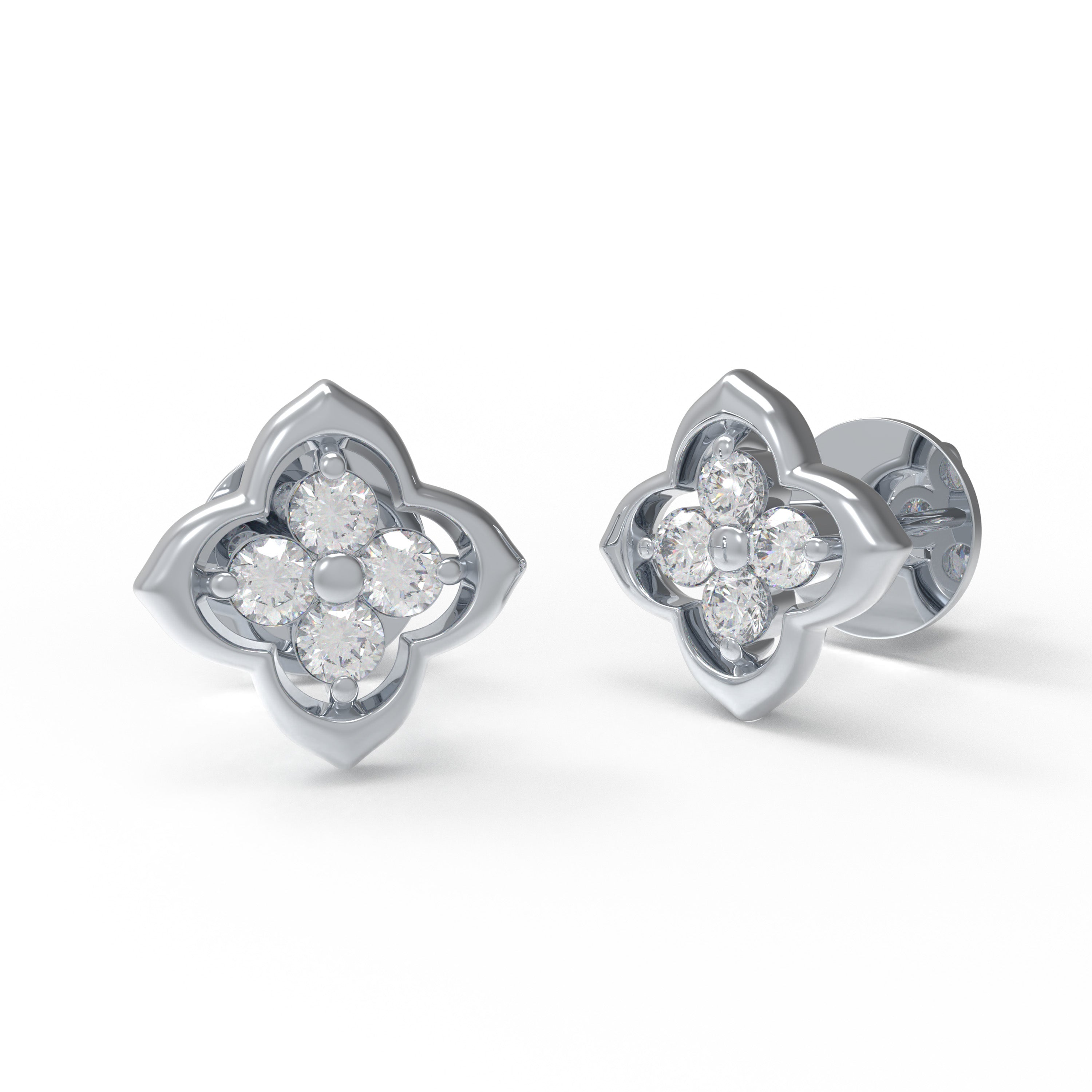 925 Sterling Silver Song Dynasty Inspired Moissanite Stud Earrings, 0.4 CTW, 8 Lab-Created Moissanites for Women