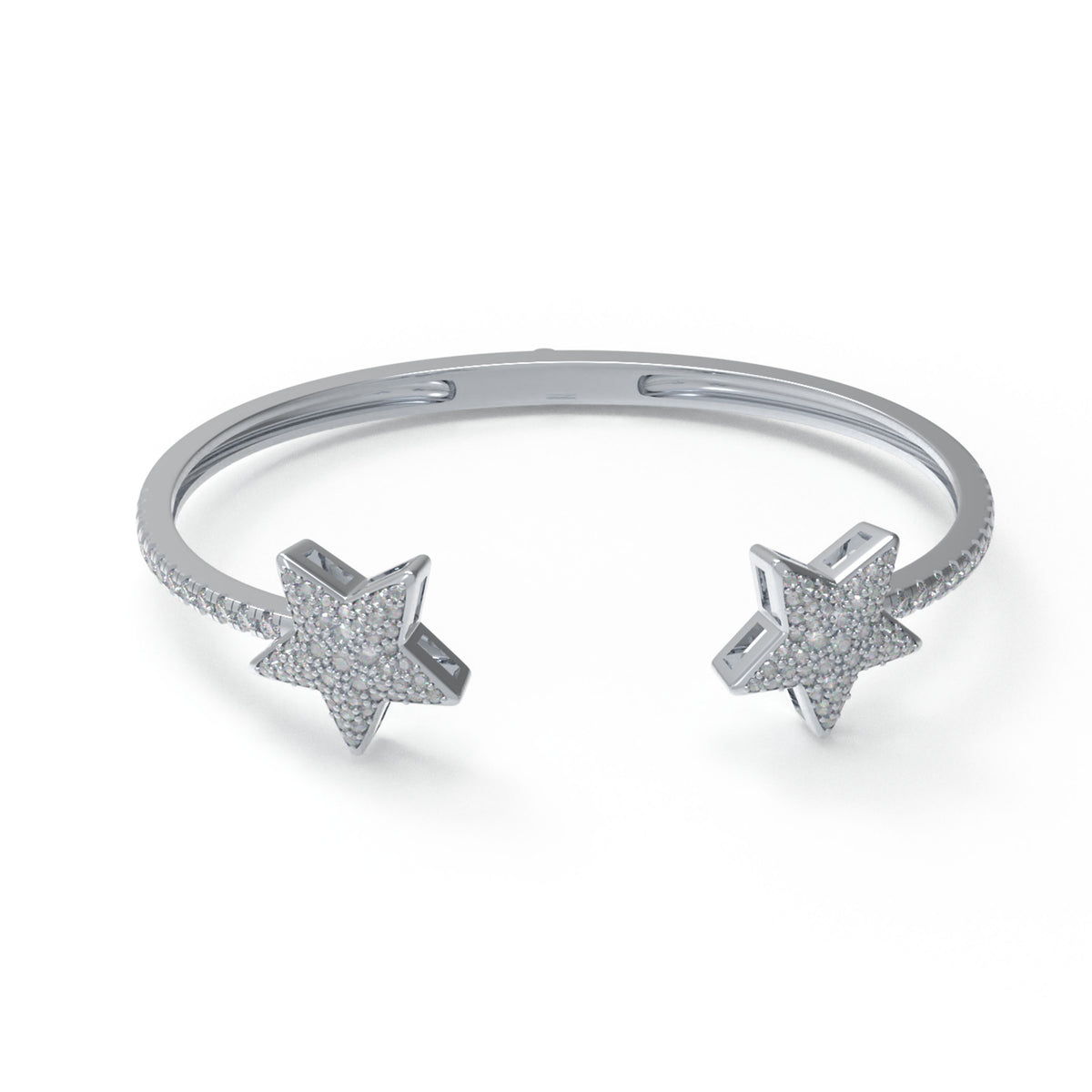 Twin Stars 1 CTW Moissanite Cuff Bangle in Sterling Silver