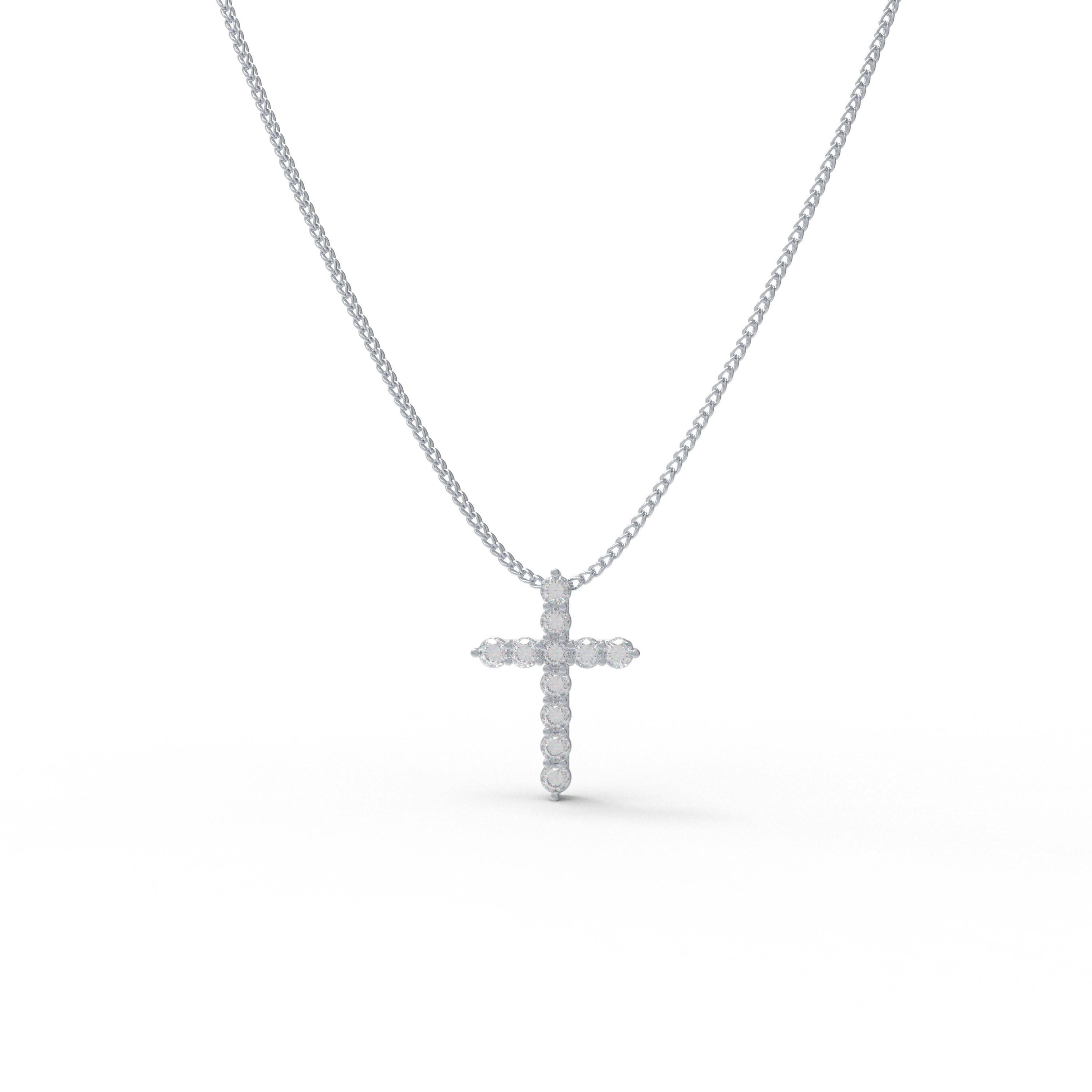 Lab-Grown Diamond Cross Necklace in White Gold/Platinum, Gift for Her
