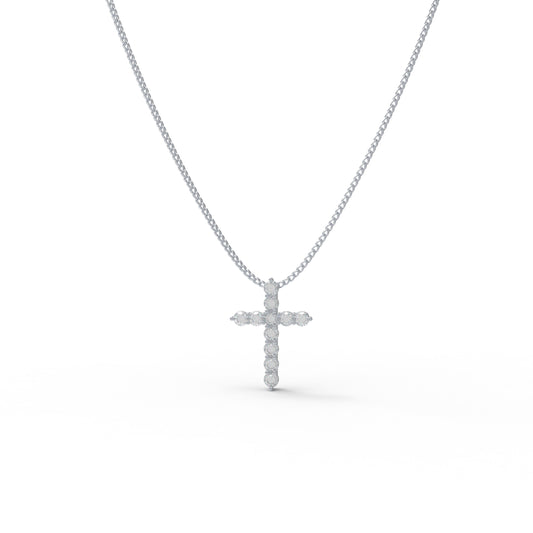 Lab-Grown Diamond Cross Necklace in White Gold/Platinum, Gift for Her