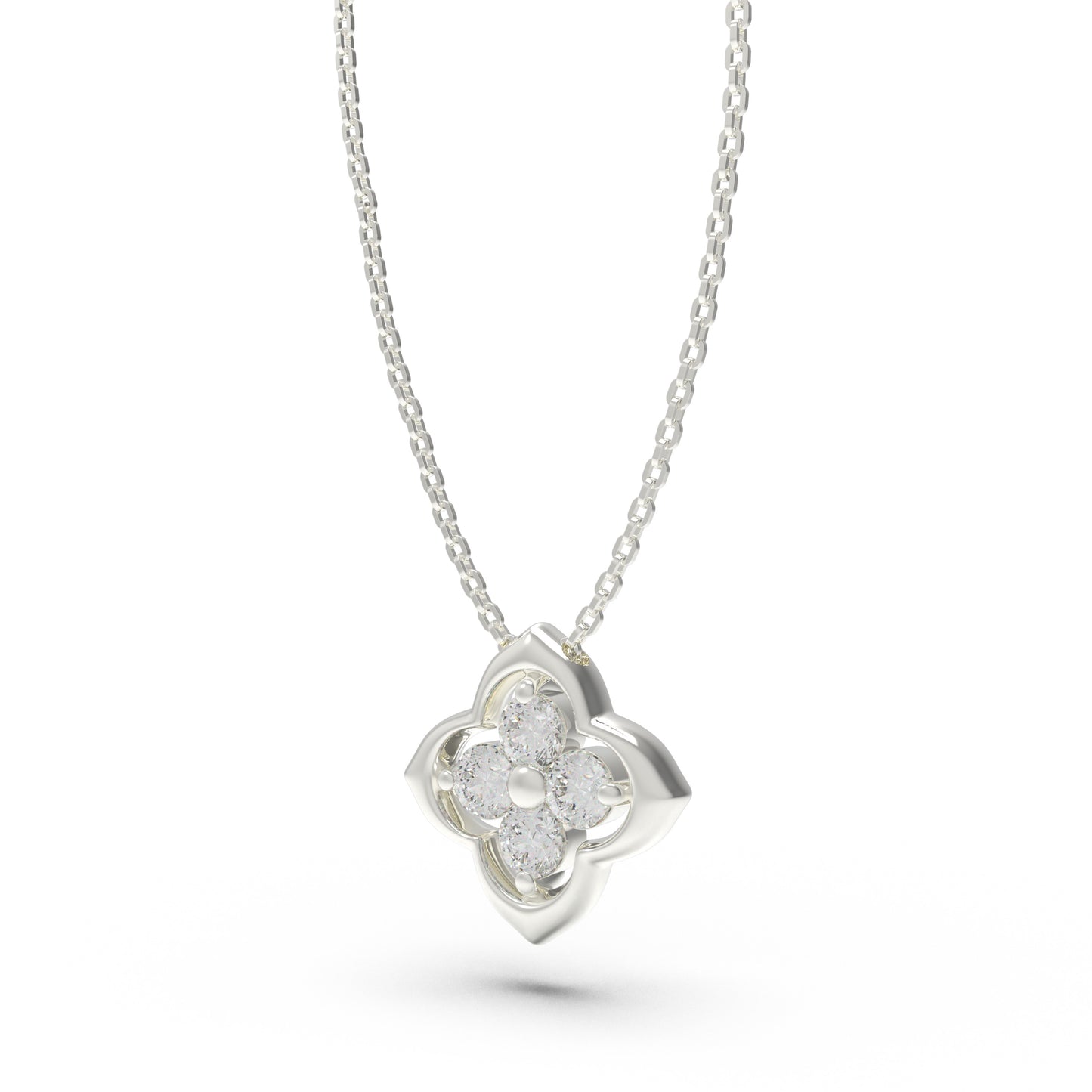 0.4ct Lab Grown Diamond Clover Pendant Necklace, 18K White Gold, Song Dynasty Aesthetics Inspired, Elegant Women’s Jewelry Gift for Her, Mom, Sister, Wife, Client