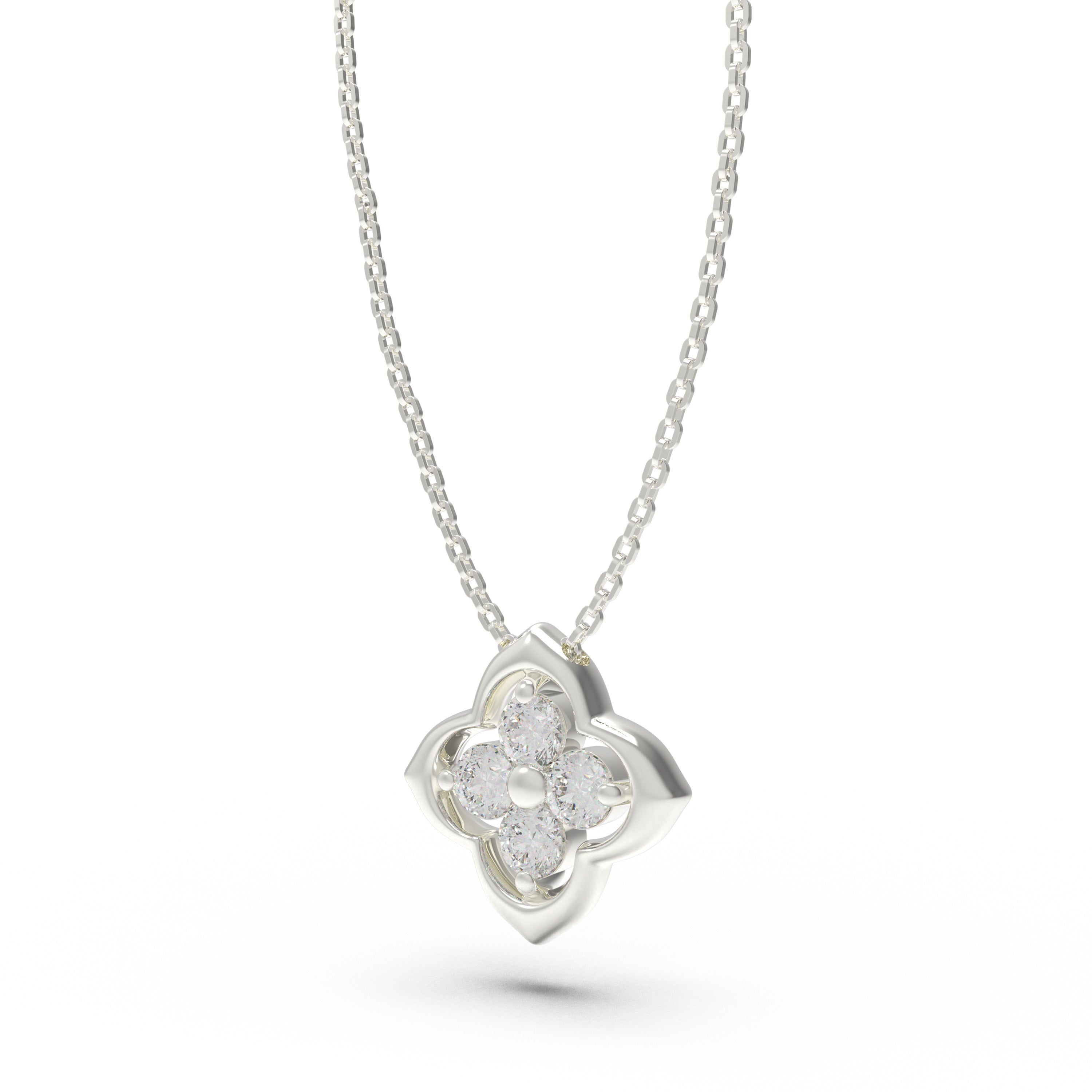 0.4ct Lab Grown Diamond Clover Pendant Necklace, 18K White Gold, Song Dynasty Aesthetics Inspired, Elegant Women’s Jewelry Gift for Her, Mom, Sister, Wife, Client