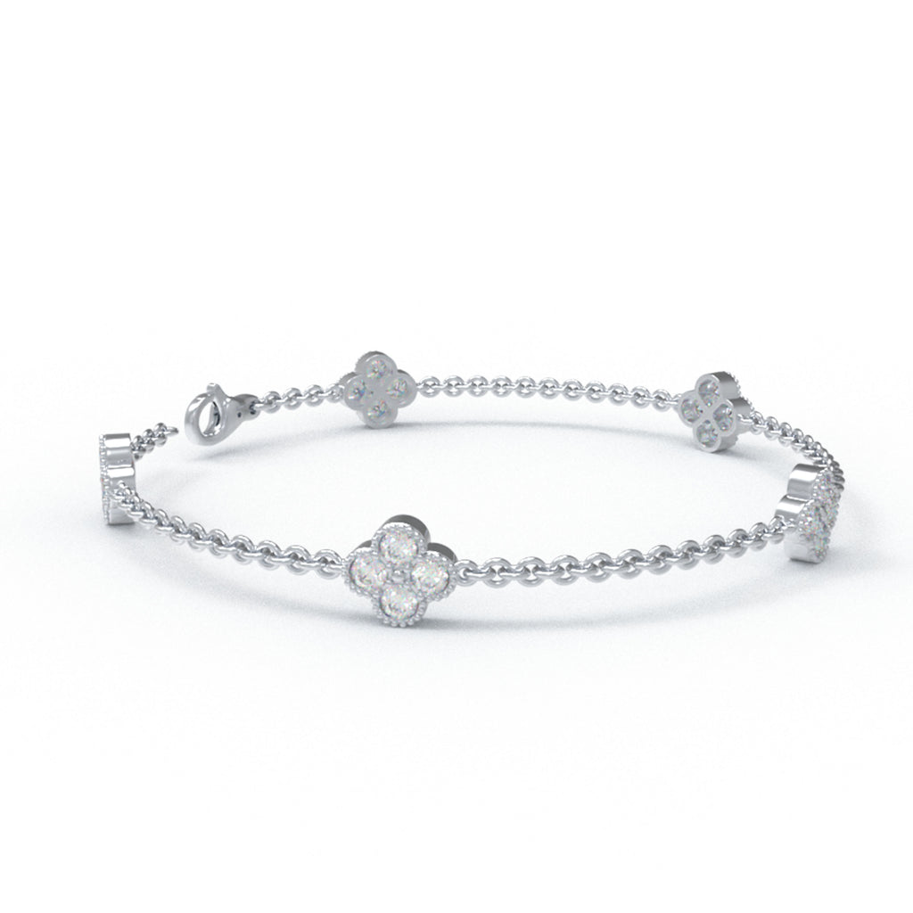 ELVORIQUE Four-Leaf Clover Moissanite Bracelet in 925 Sterling Silver