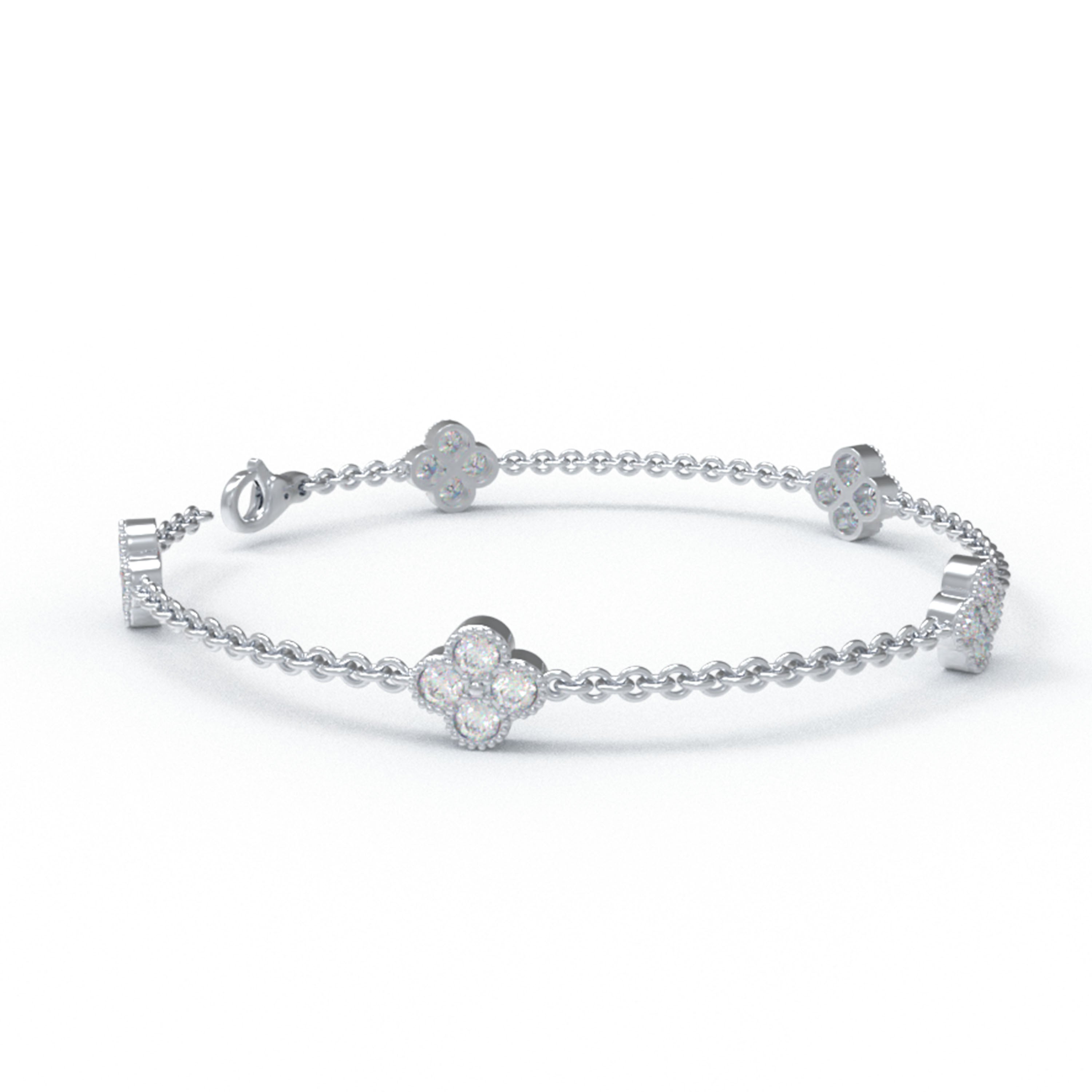 925 Sterling Silver Four Leaf Clover Lucky Bracelet with 20 Moissanite Stones - Adjustable Women's Bracelet for Daily Wear, Ideal Gift for Mother's Day, Women's Day, New Year, Birthday, Anniversary