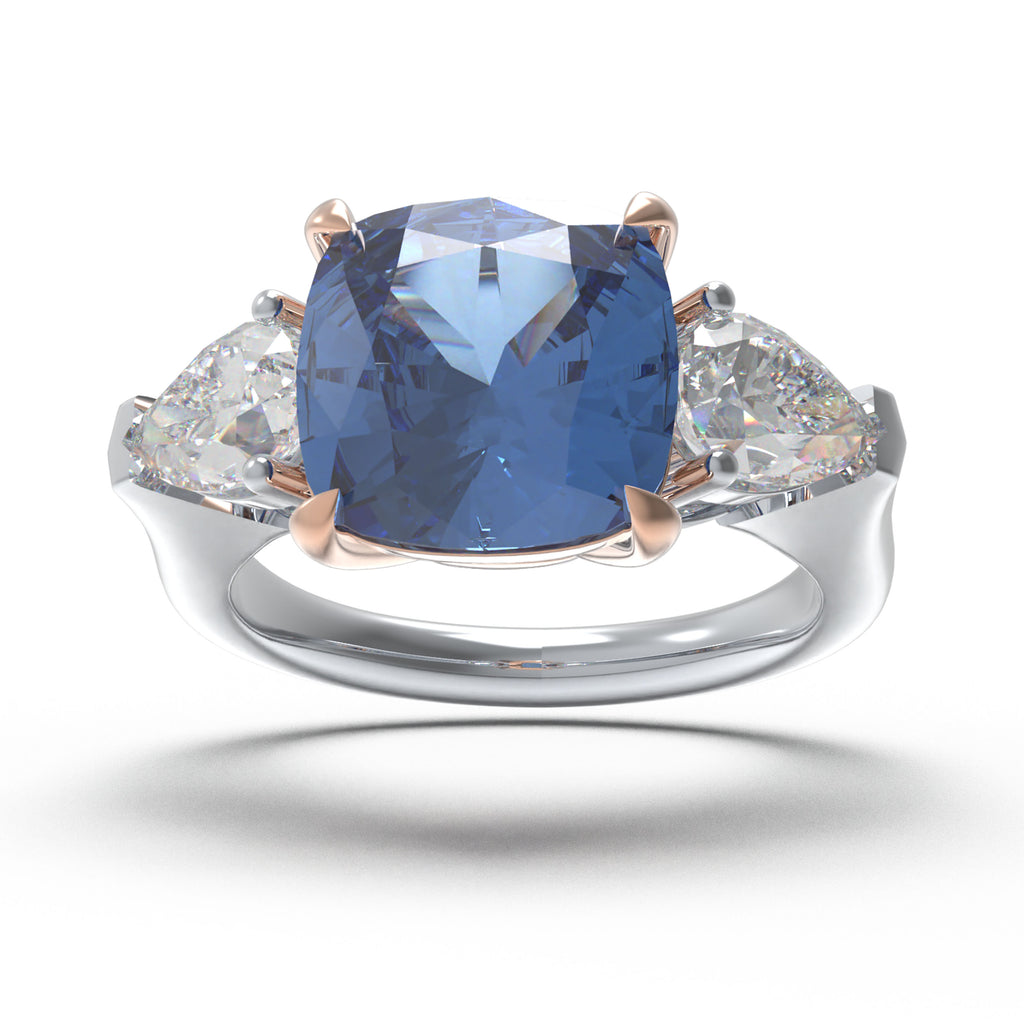 Handmade Lab-Grown Sapphire Three-Stone Engagement Ring – 2.8CT/4CT