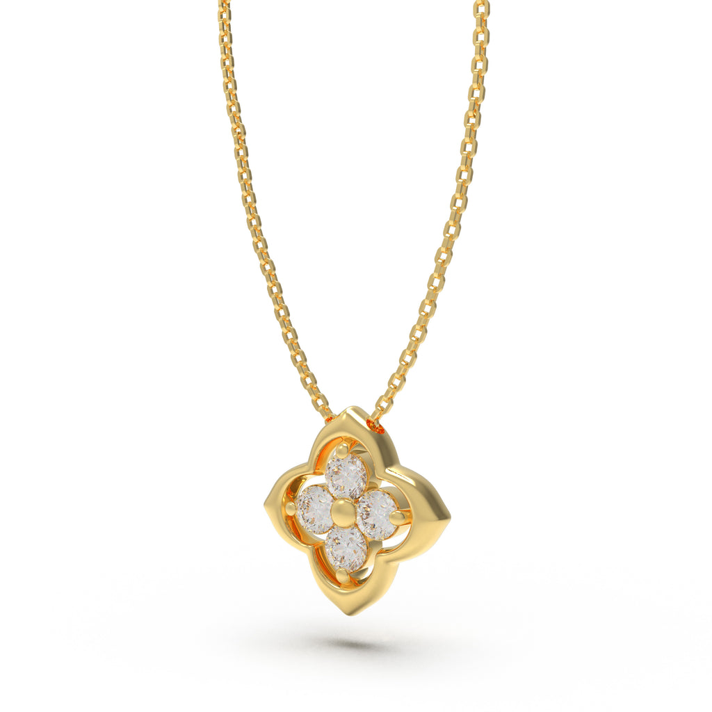Song-Inspired Four-Petal Yellow Gold Diamond Necklace