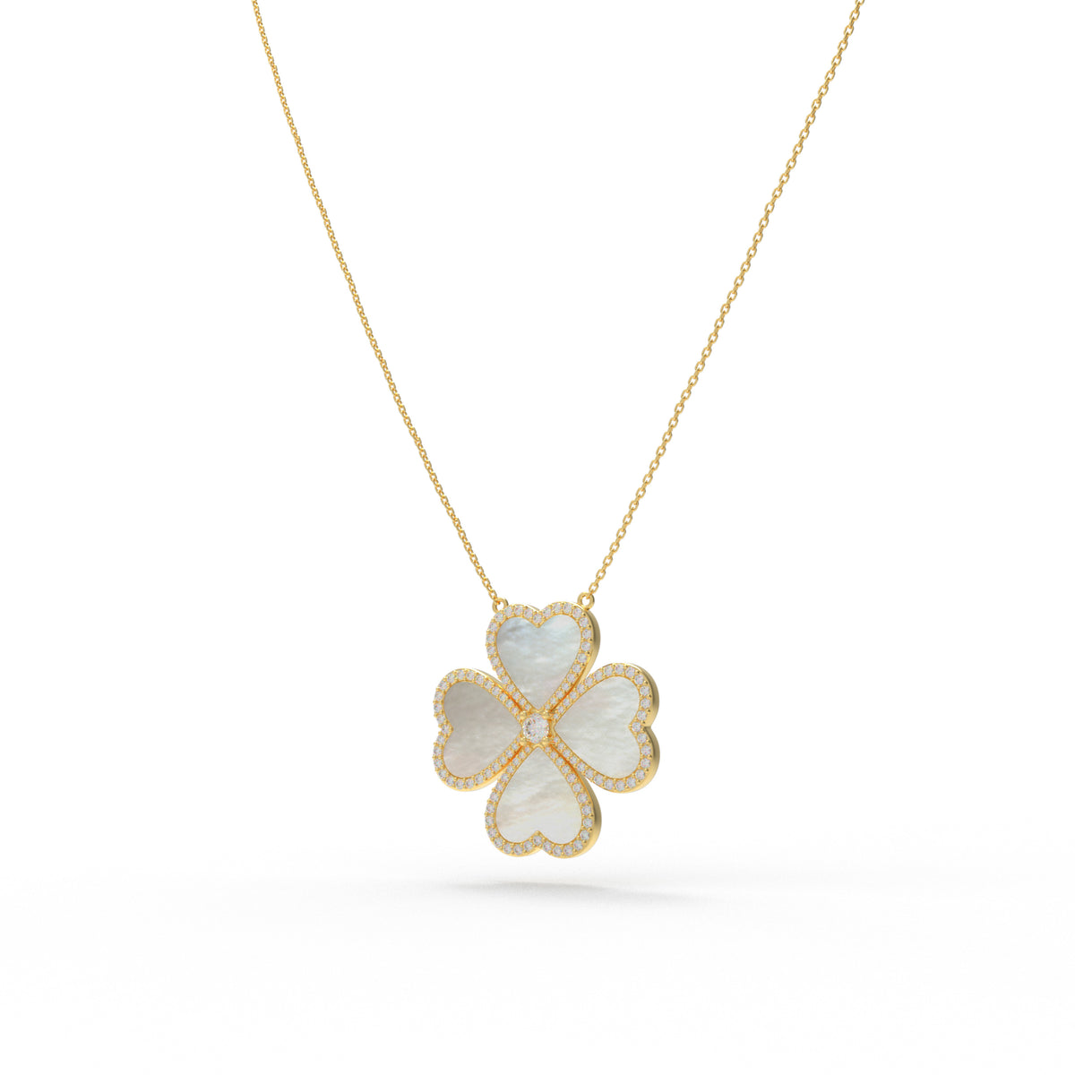 Mother-of-Pearl Heart Clover Lab-Grown Diamond Necklace - 0.50 CTW