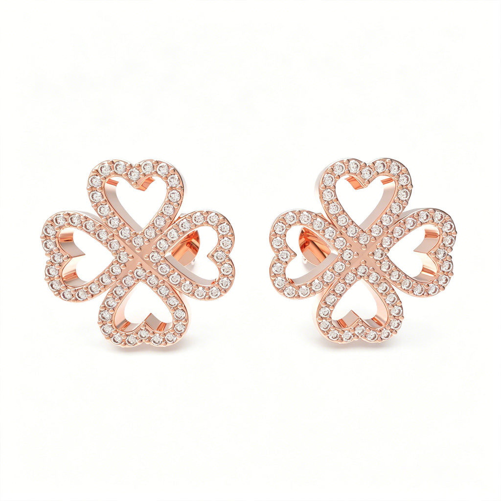 Lucky Hearts Clover Lab-Grown Diamond Stud Earrings in Rose Gold