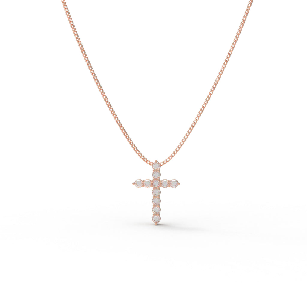 Roseate Grace 1 CT Lab-Grown Diamond Cross Necklace in 10K or 14K Rose Gold