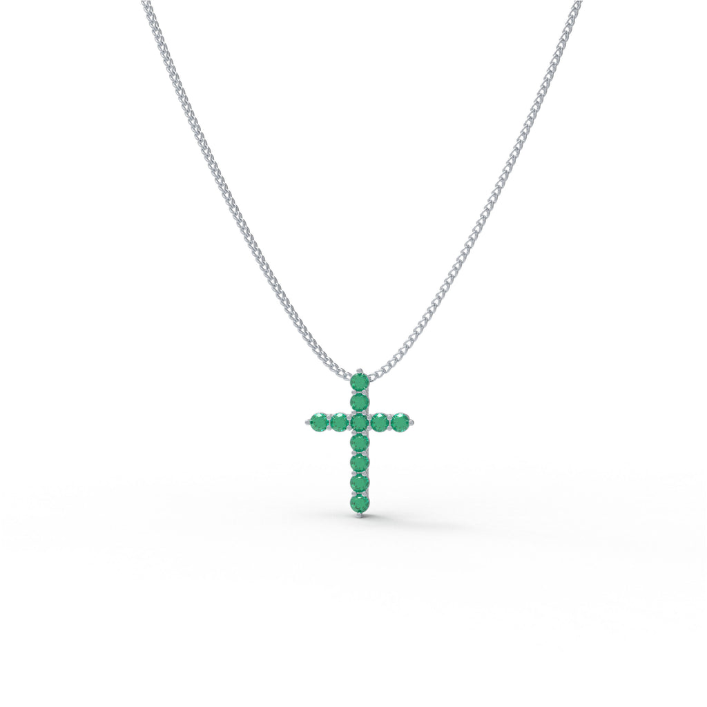 Evergreen Faith 1 CT Lab-Created Emerald Cross Pendant Necklace in Sterling Silver