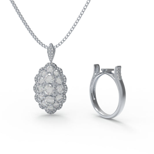 3CT Lab Diamond 2-in-1 Ring & Pendant Necklace, 10K/14K White Gold or 950 Platinum