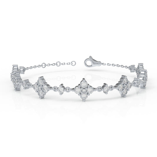 Ophelia Eternity Women's White Gold or 950 Platinum Four Leaf Clover Bracelet | 2ct/3ct Lab Diamond | Adjustable Lucky Jewelry for Anniversary, Mother's Day Gift