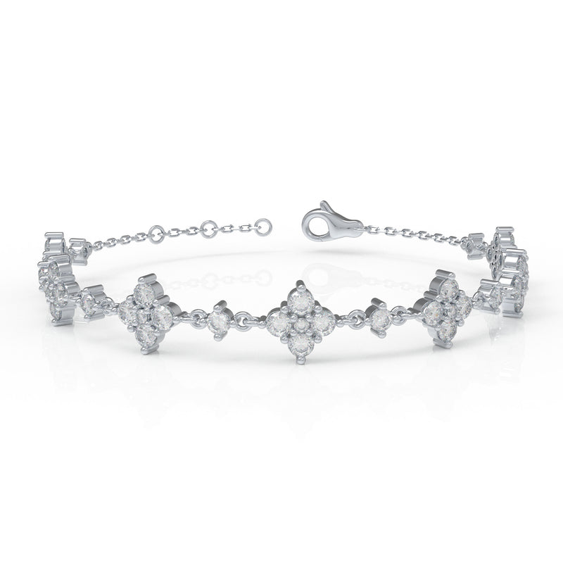 ELVORIQUE JEWELRY 2CTW/3CTW Lab-Grown Diamond Four-Leaf Clover Bracelet in White Gold or Platinum