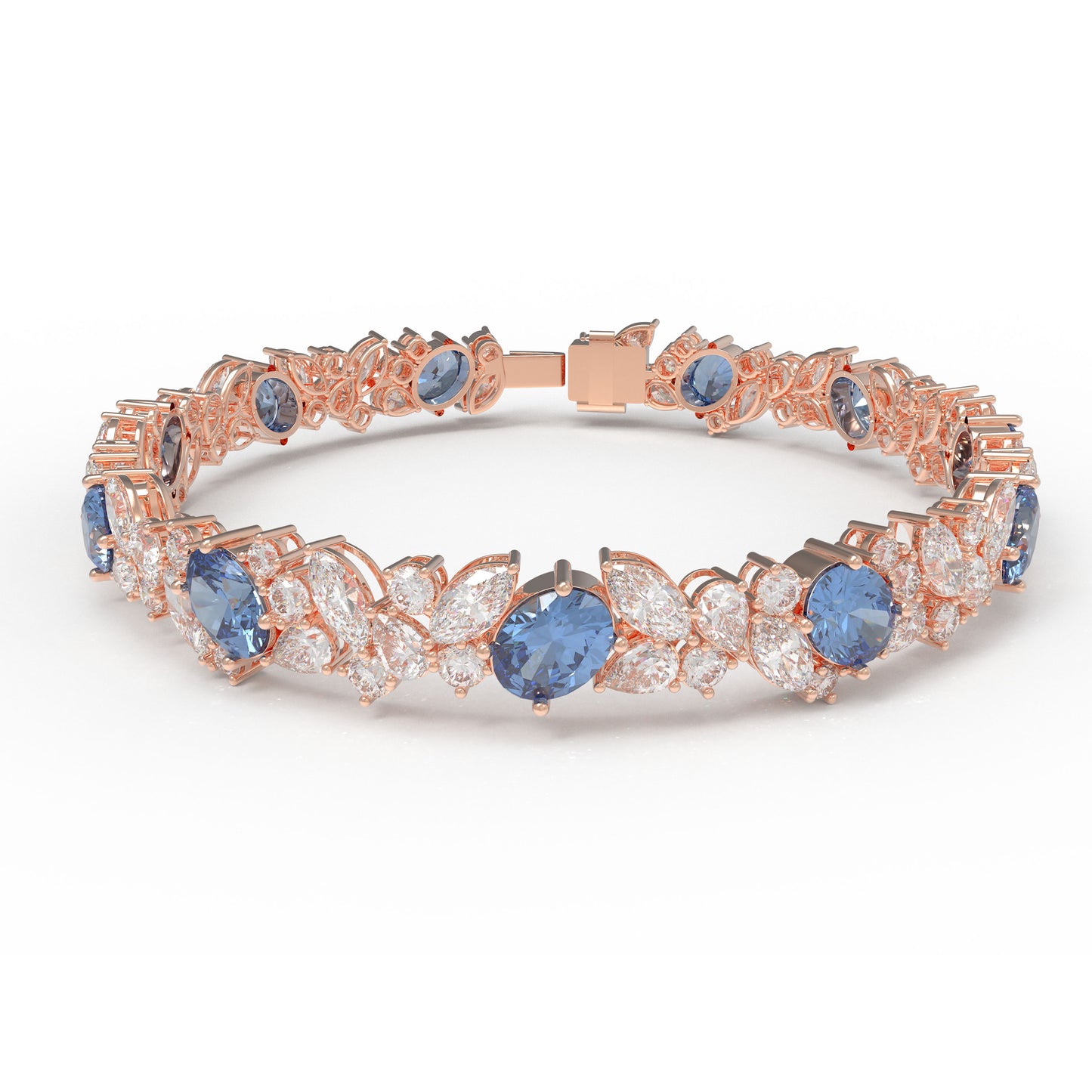 Handmade Gorgeous Lab - Grown Sapphire & Diamond Bracelet with Rose Gold, Total Weight 10CT/12CT/15CT