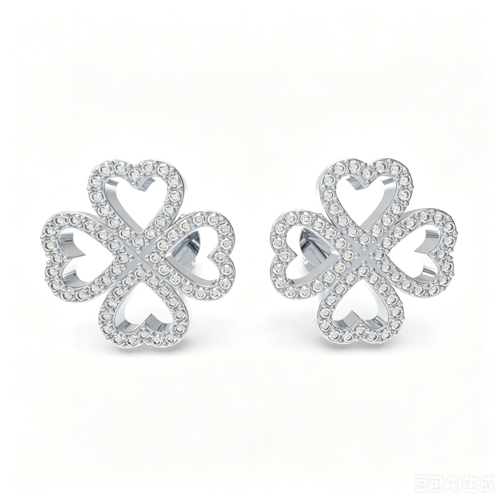 Lucky Hearts Clover Moissanite Stud Earrings