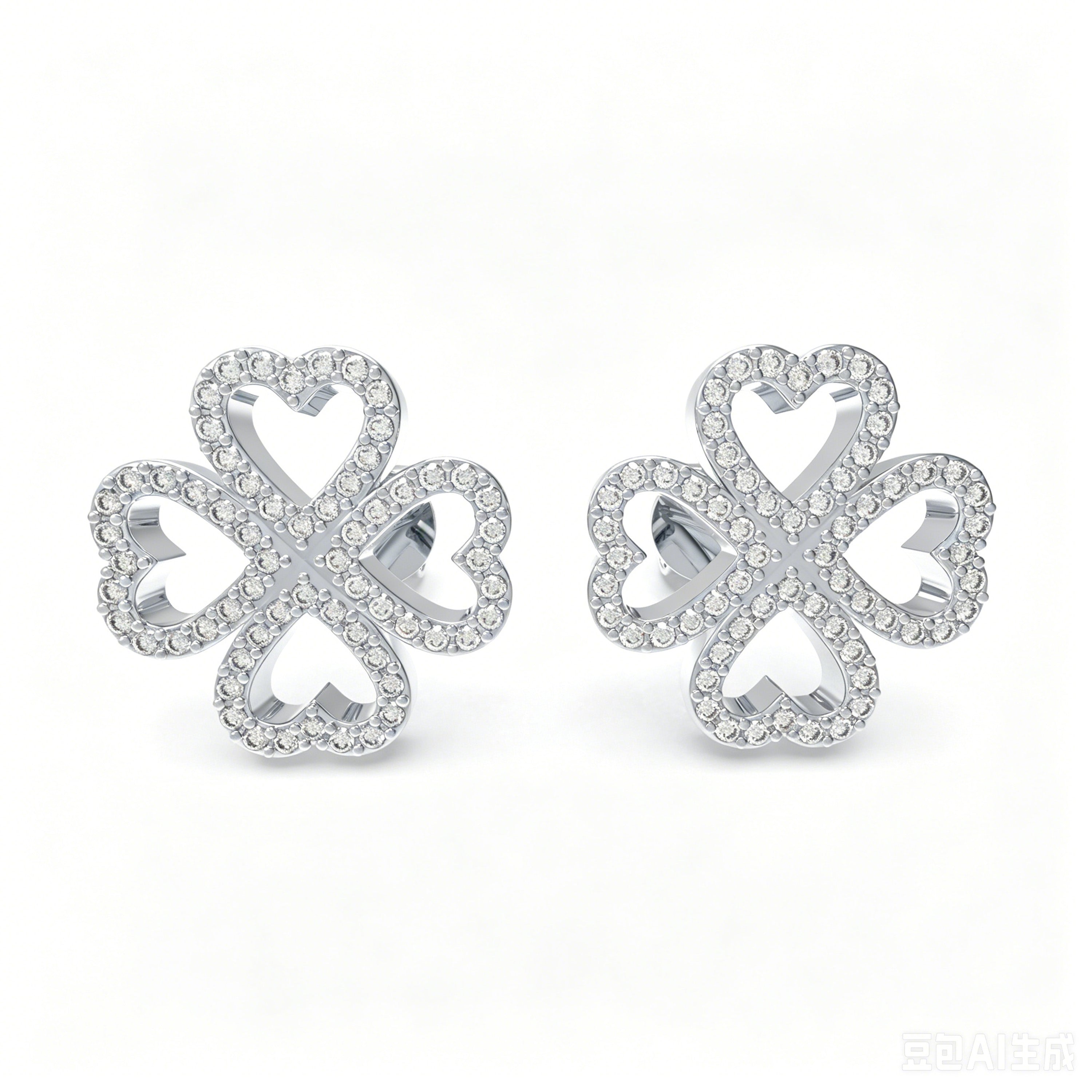 925 Sterling Silver Four Leaf Clover Stud Earrings, 0.45CT Heart Shape Moissanite Lucky Earrings Jewelry Gifts