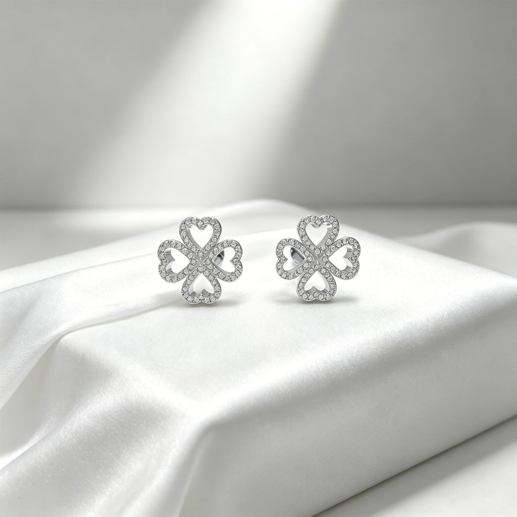 Lucky Hearts Clover Moissanite Stud Earrings