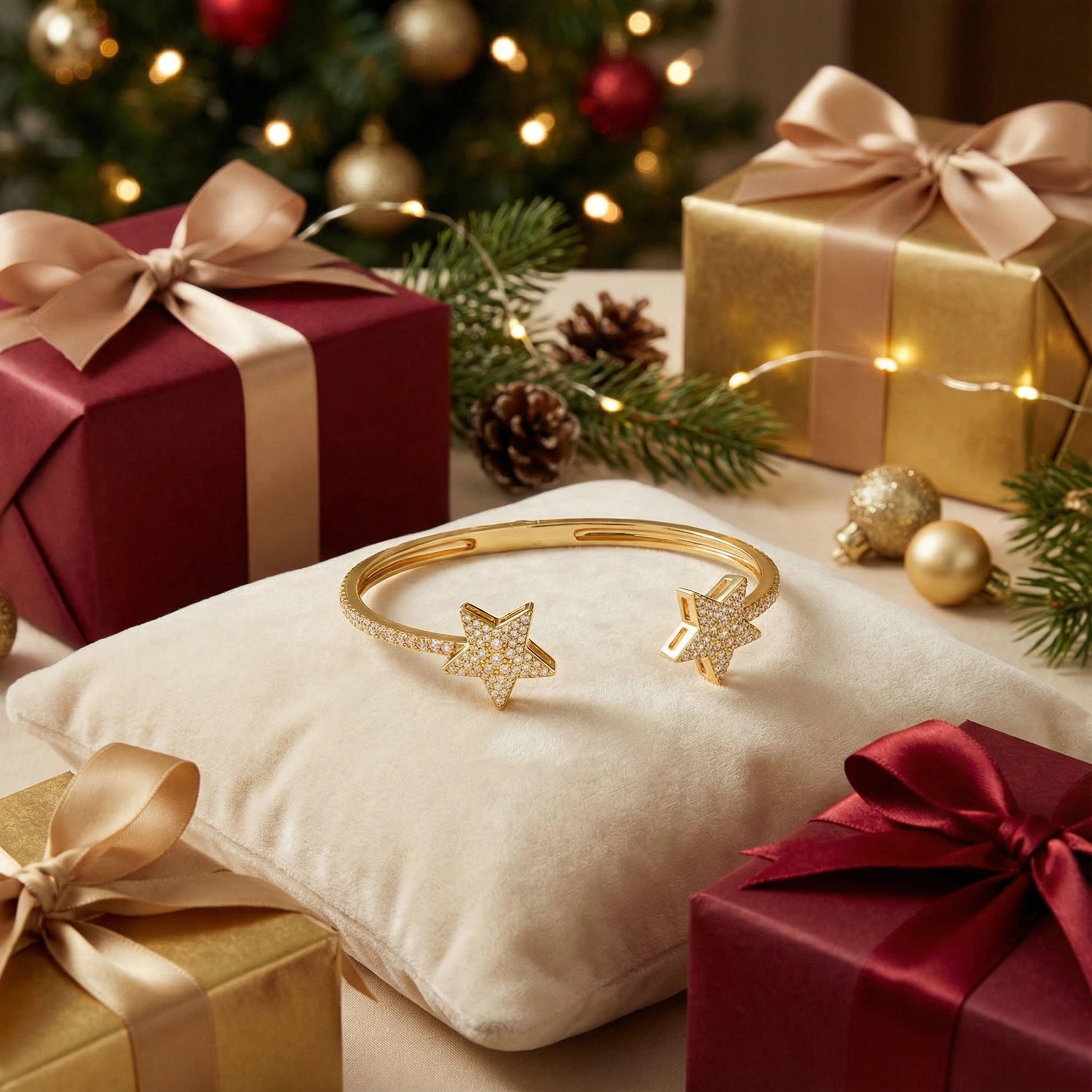 10K/14K Yellow Gold 5-Star Bracelet with 128 Lab-Grown Diamonds (VVS1-VVS2, D-E) | Stackable Fine Jewelry Gift for Women, Anniversary, Mother's Day, Christmas