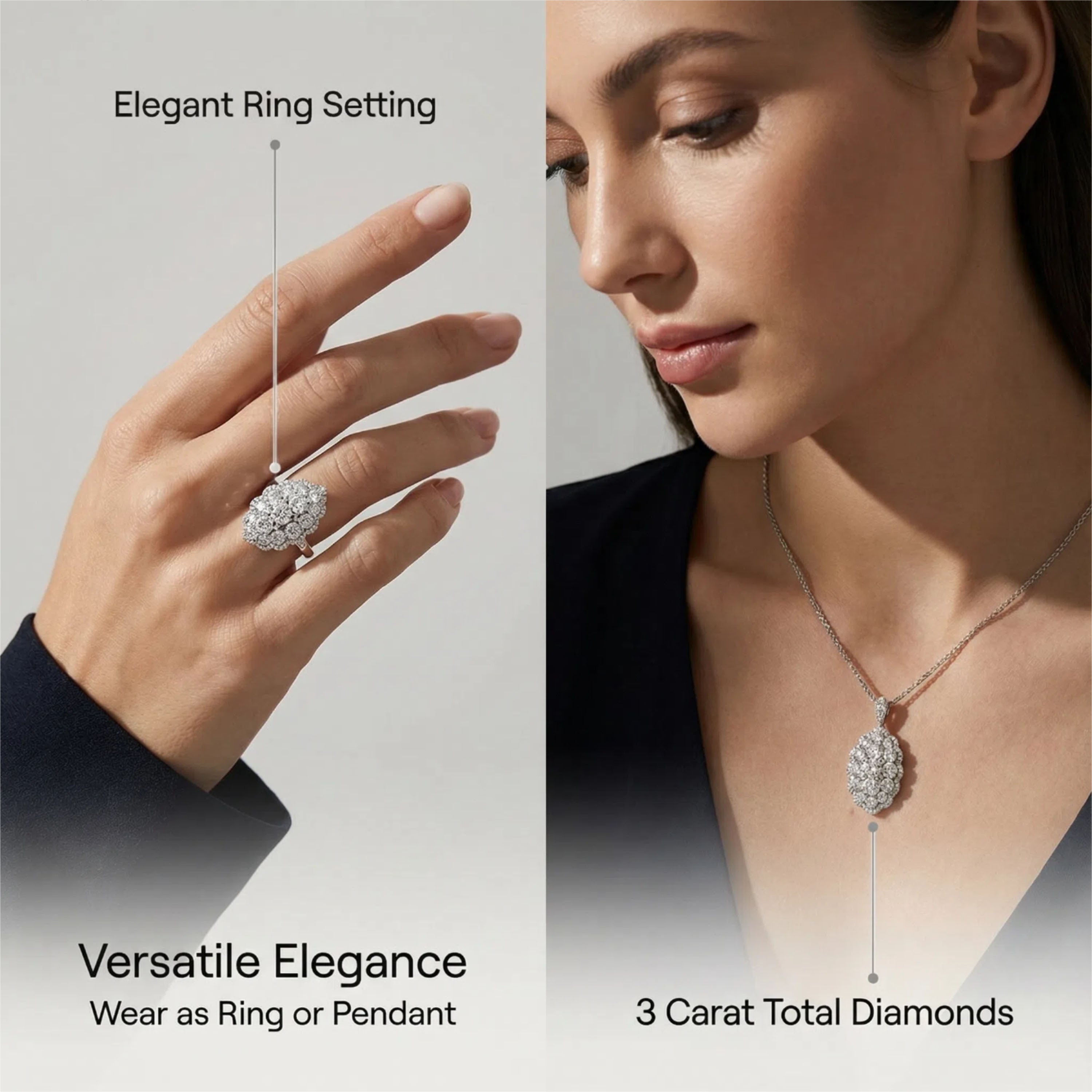 Cascade of Light 3CT Lab-Grown Diamond Convertible Ring & Pendant Set